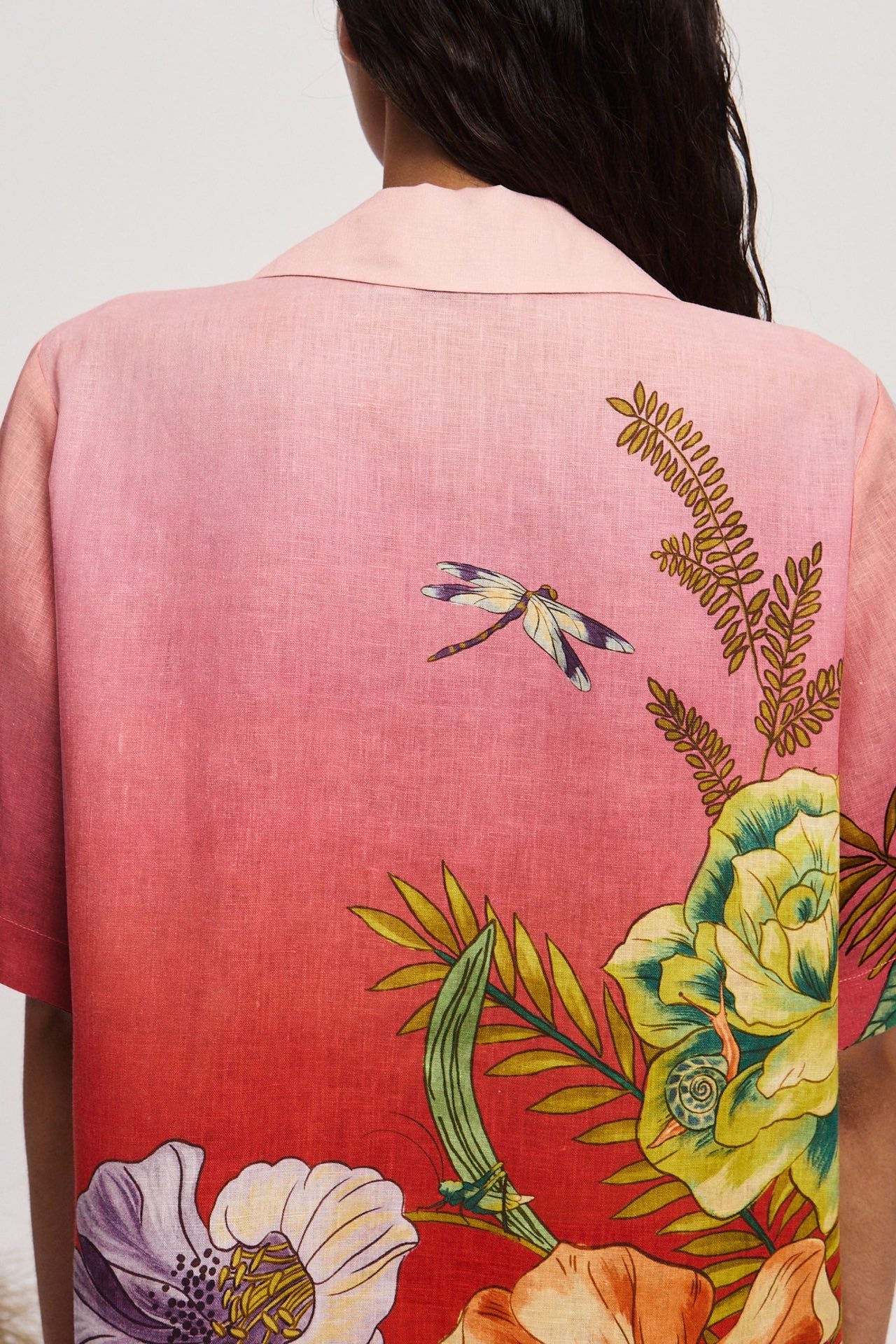 Alemais Inez Linen Set Shirt Pants Pink Floral Print Short Sleeve Front Button Wide-Leg 2507051AL