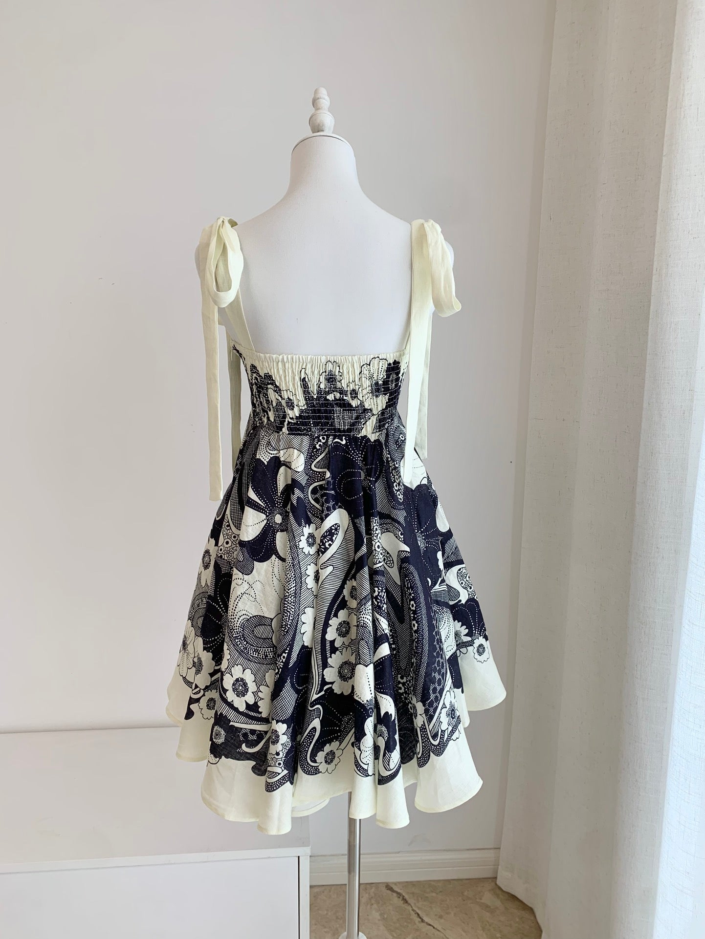 Alemais Mickey floral-print mini dress white black floral print tie straps sleeveless Linen 2507023AL