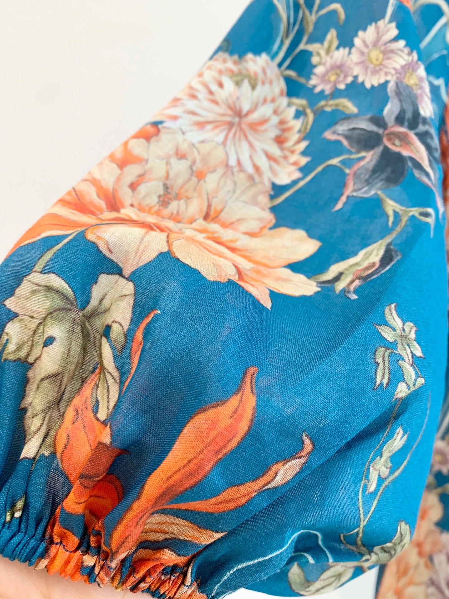 Alemais Fletcher floral-print mini dress blue ramie neck long sleeves tie waist 2508015AL