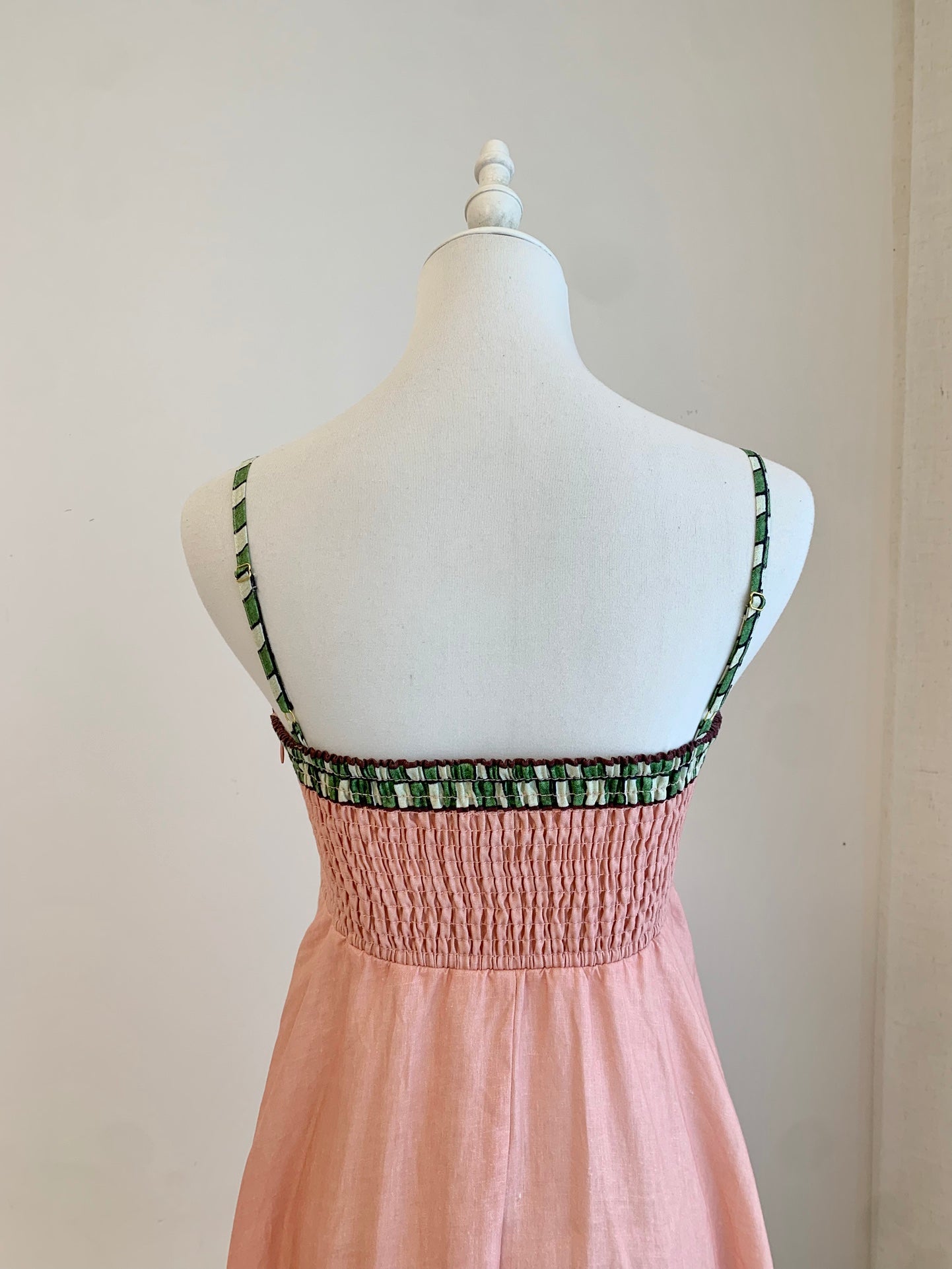 Alemais Midi Dress Stripe Pink Floral Print Rear-Zip Sleeveless Linen Slash-neck 2508049AL