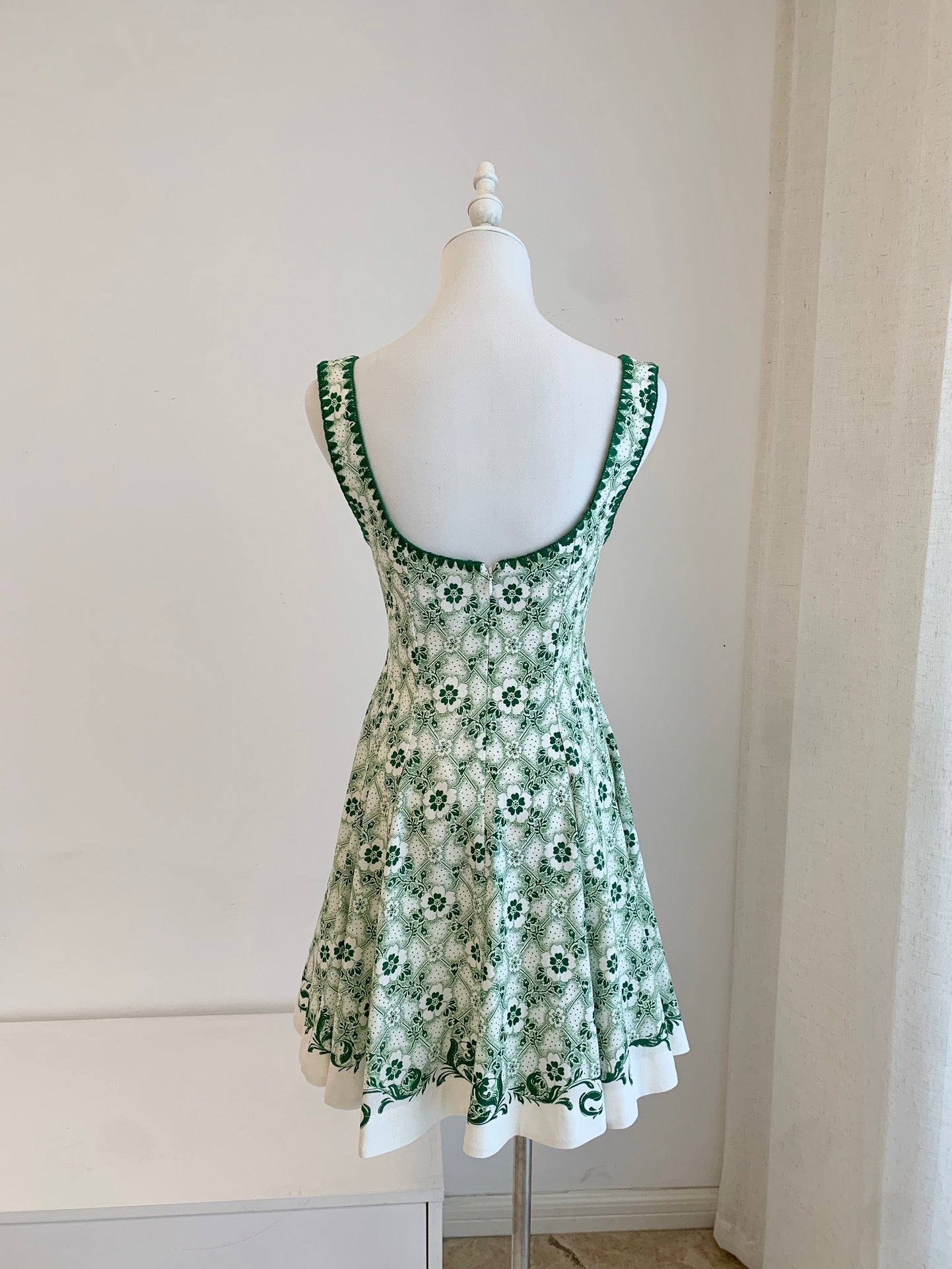 Alemais Mini Dress Grass Green Rear-zip Sleeveless Floral Print Front button cotton linen 2508060AL