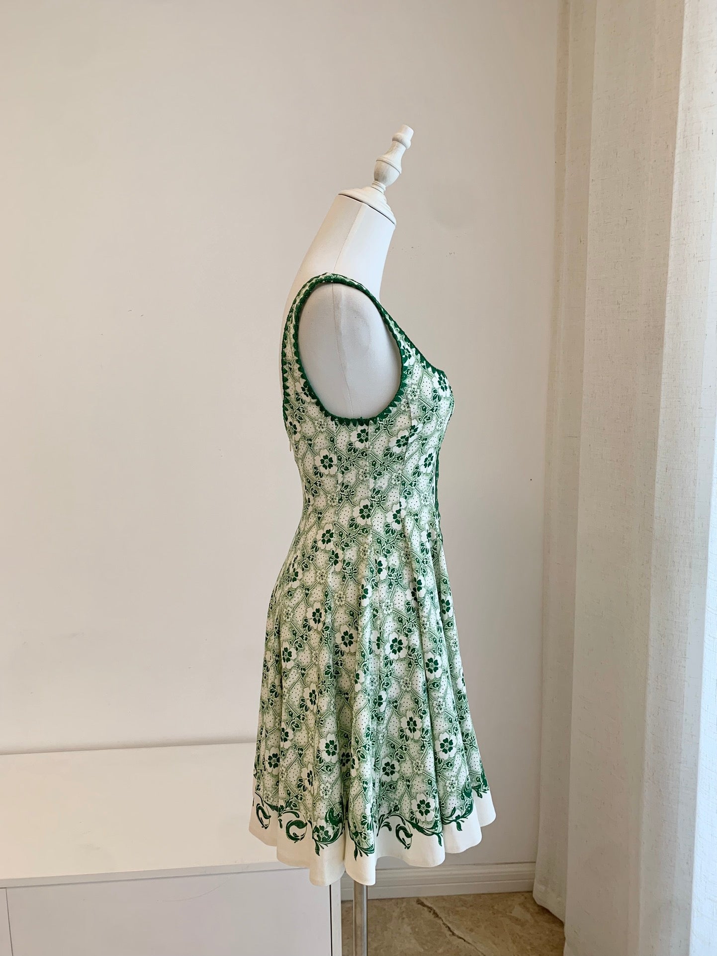 Alemais Mini Dress Grass Green Rear-zip Sleeveless Floral Print Front button cotton linen 2508060AL