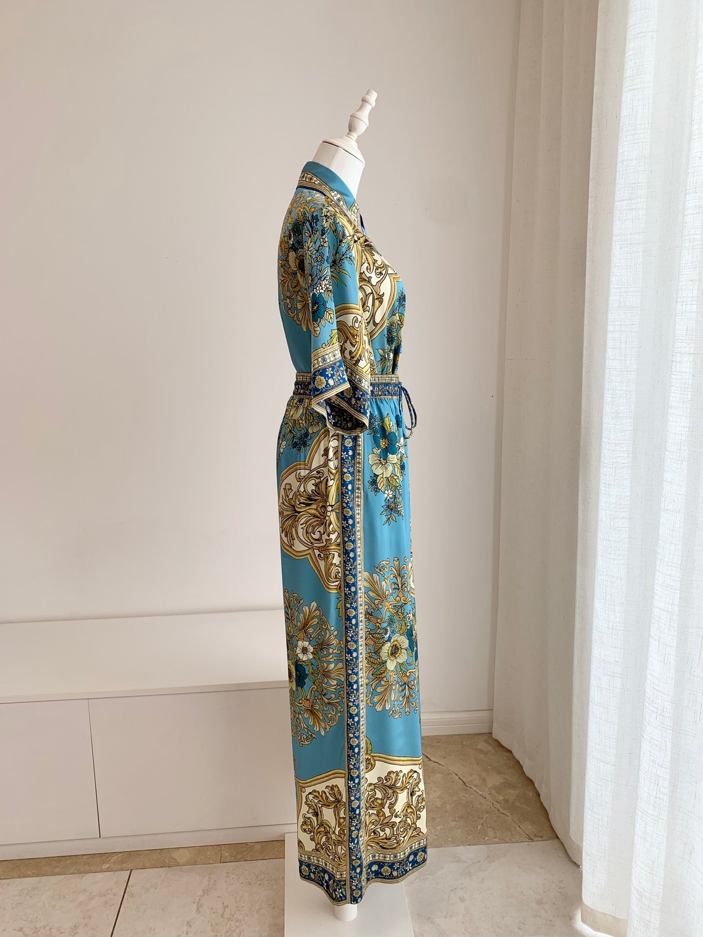Alemais Cassie floral-baroque shirt trousers set light blue short sleeves button fastening drawstring waist 2508061AL