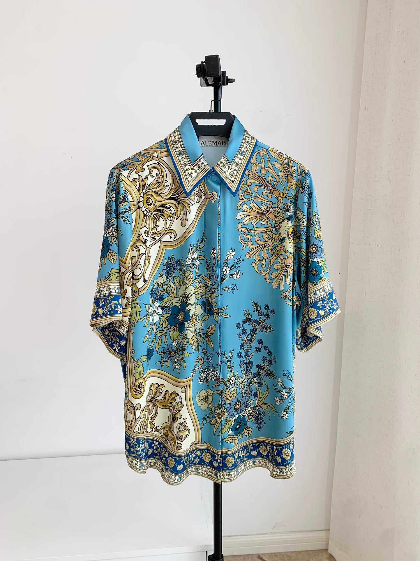Alemais Cassie floral-baroque shirt trousers set light blue short sleeves button fastening drawstring waist 2508061AL