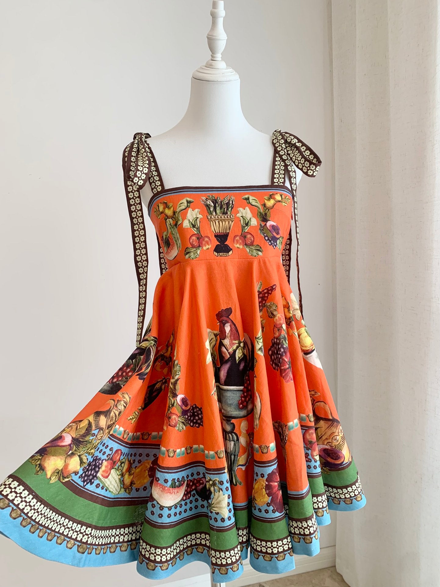 Alemais Cotton Mini Dress Orange Open Strape Slash-Neck Floral Print Side-Zip 2508051AL