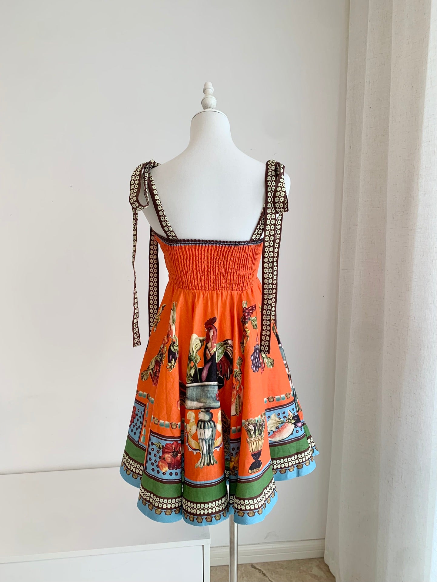 Alemais Cotton Mini Dress Orange Open Strape Slash-Neck Floral Print Side-Zip 2508051AL