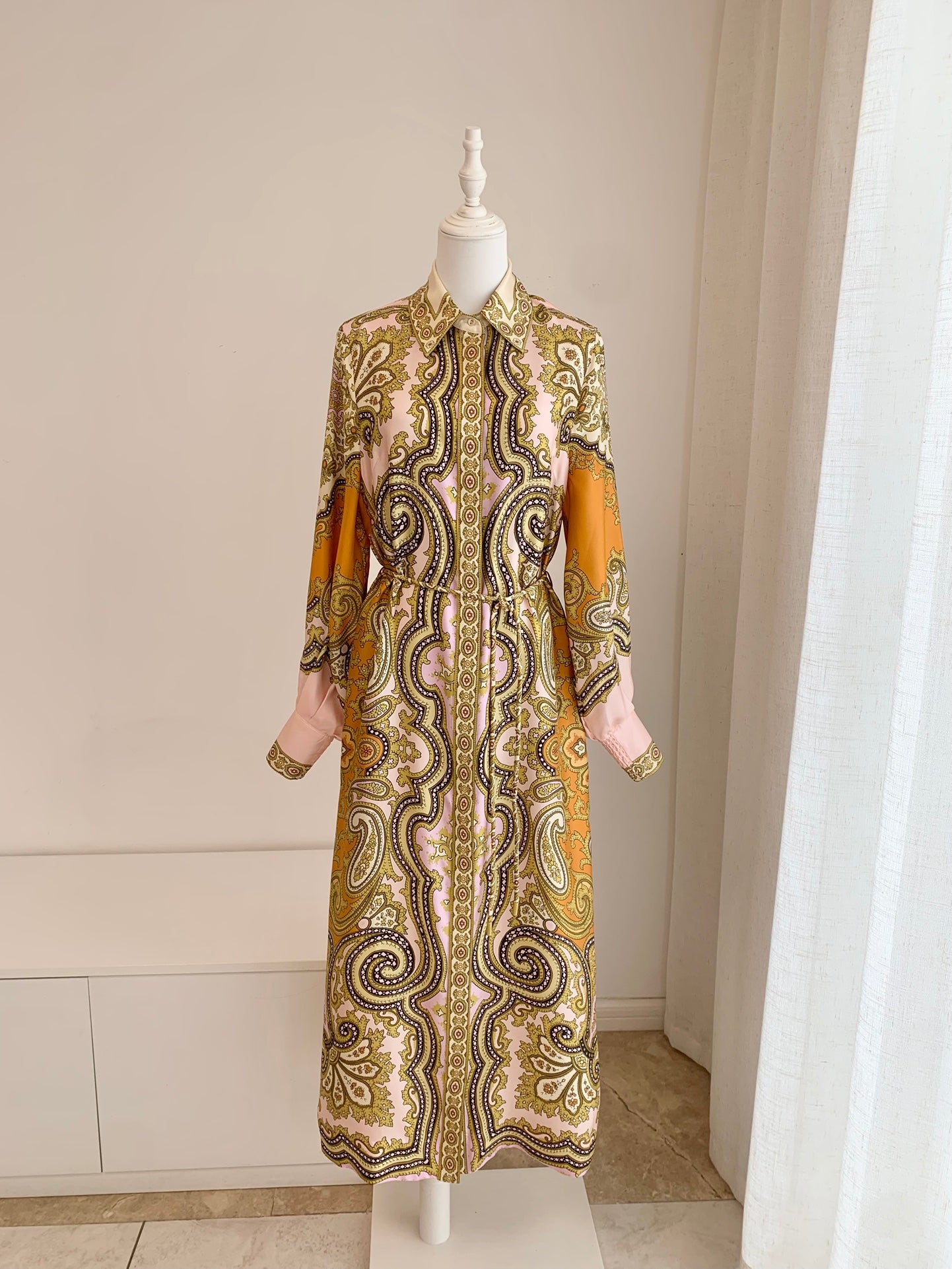 Alemais paisley-print puff-sleeve maxi dress multi-colour button fastening self-tie belt 2508058AL