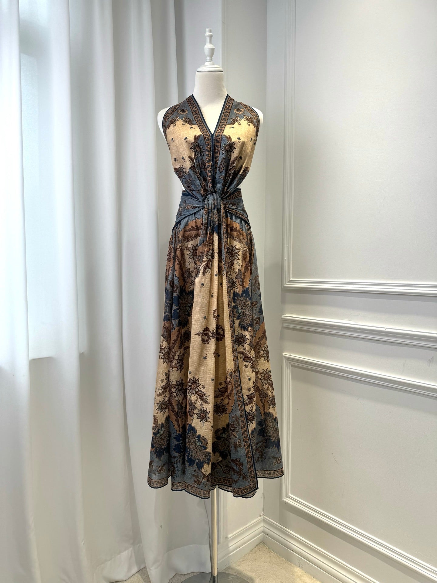 Zimmermann cotton midi dress green rear straps spaghetti straps V-Neck floral print 2506038Zim