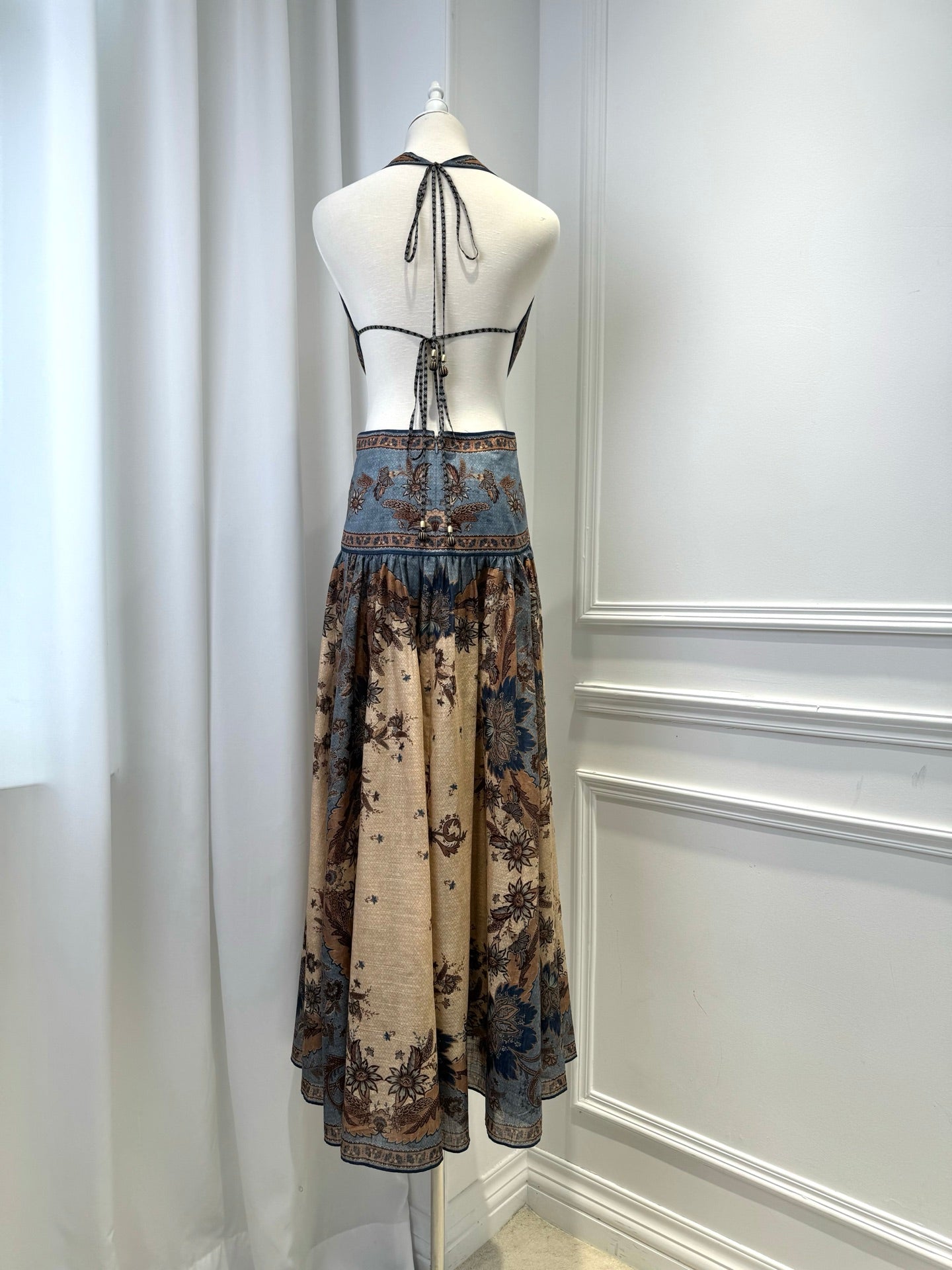 Zimmermann cotton midi dress green rear straps spaghetti straps V-Neck floral print 2506038Zim