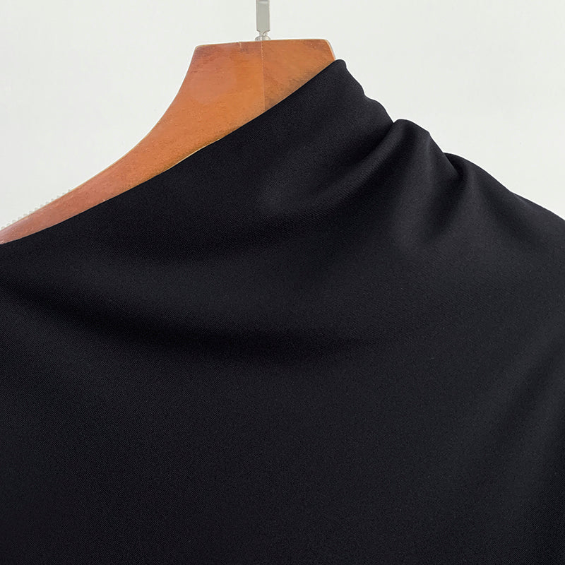 2412003TT Toteme Black Maxi Dress Viscose Long Sleeve Slim Elastic Long Length Slanted Neckline