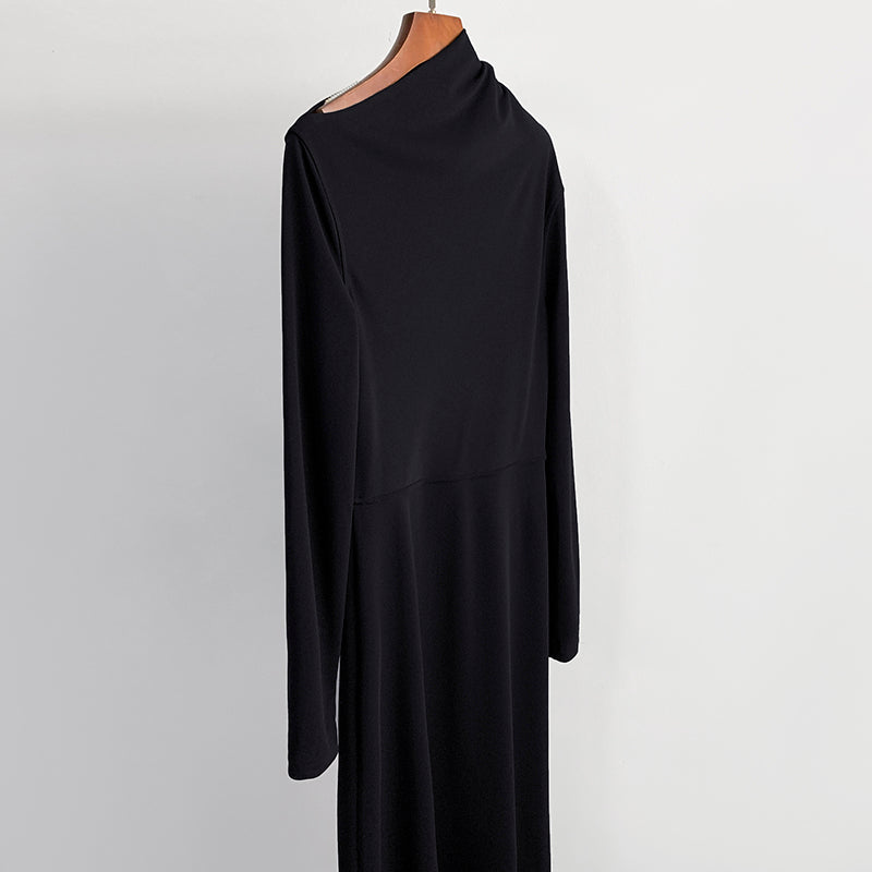 2412003TT Toteme Black Maxi Dress Viscose Long Sleeve Slim Elastic Long Length Slanted Neckline