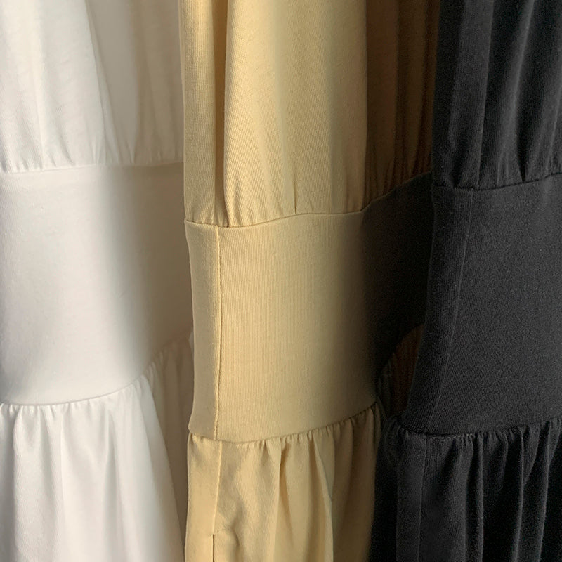 Toteme sleeveless cotton maxi dress white crew neck slit pockets ruched detailing high waist 2503086TT