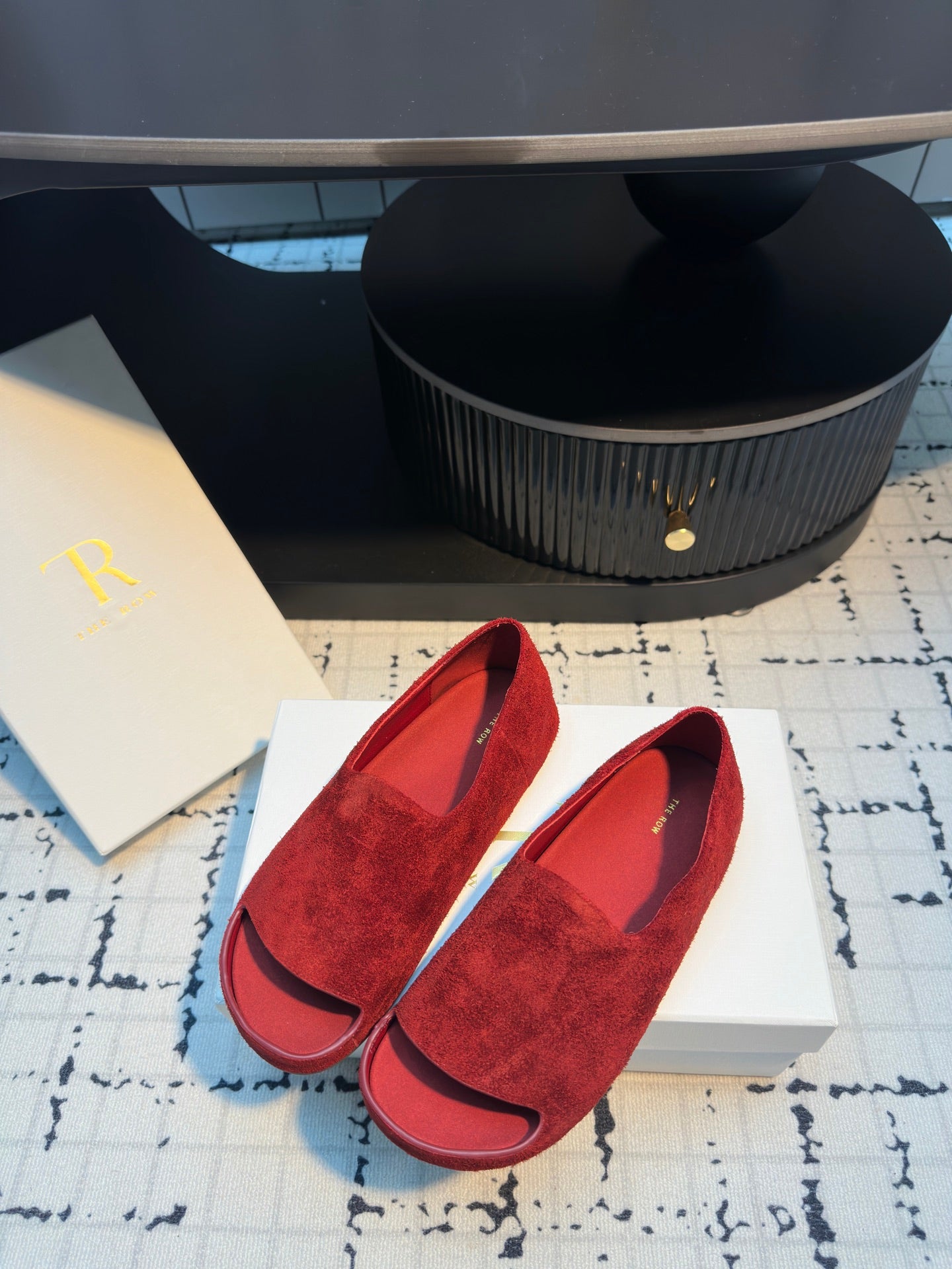 The Row Open-Toe Loafers Birkenstocks Summer Sliper Women Suede Leather TPU sole 2506014TR
