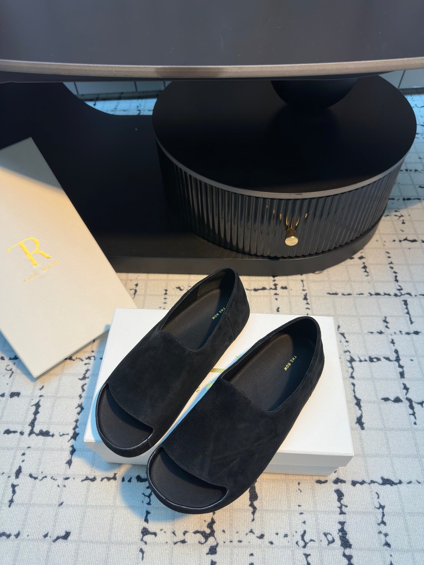 The Row Open-Toe Loafers Birkenstocks Summer Sliper Women Suede Leather TPU sole 2506014TR