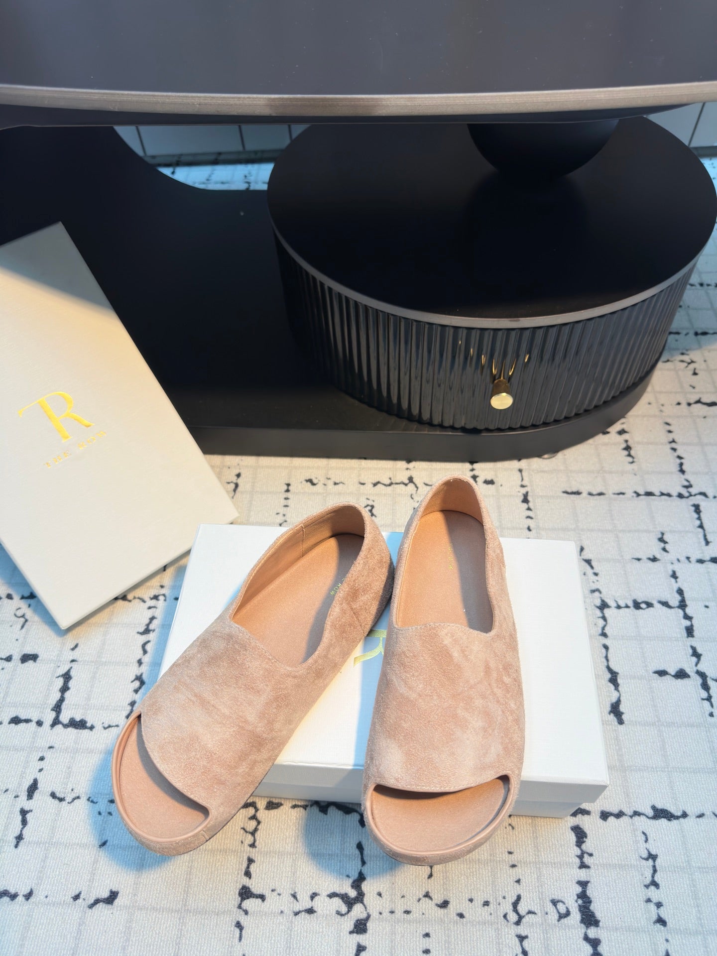 The Row Open-Toe Loafers Birkenstocks Summer Sliper Women Suede Leather TPU sole 2506014TR