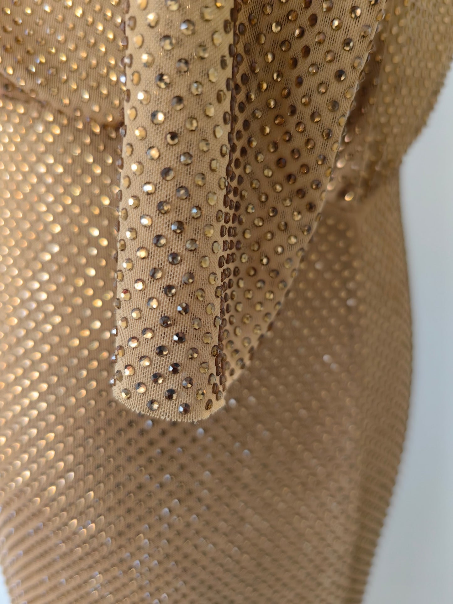 Self-Portrait rhinestone-embellished maxi dress light brown long sleeve high waist fishtail 2503037SP
