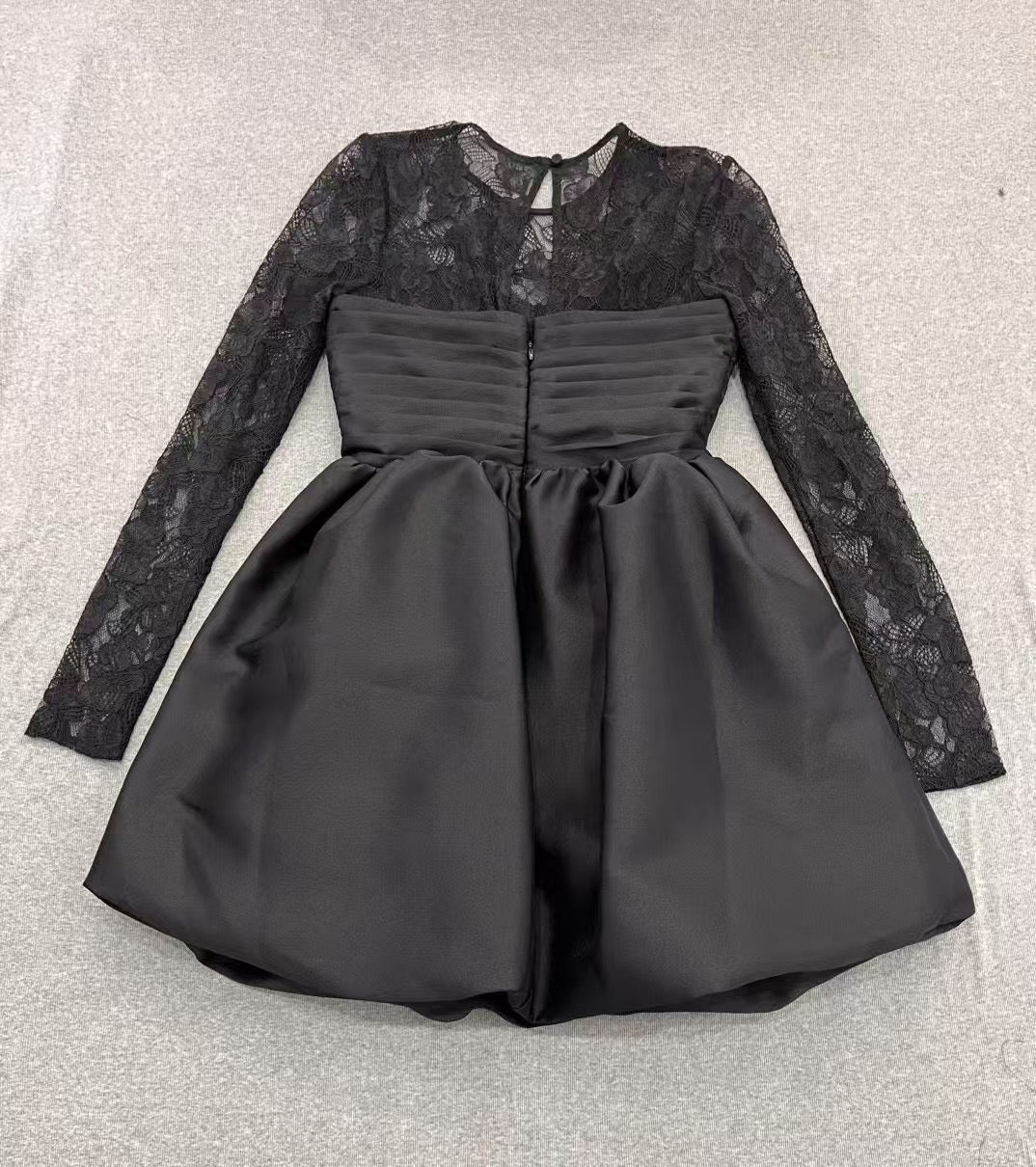 Self-Portrait Mini Dress Black Flower Lace Long Sleeve See-through Puff skirt High Waist 2503045SP