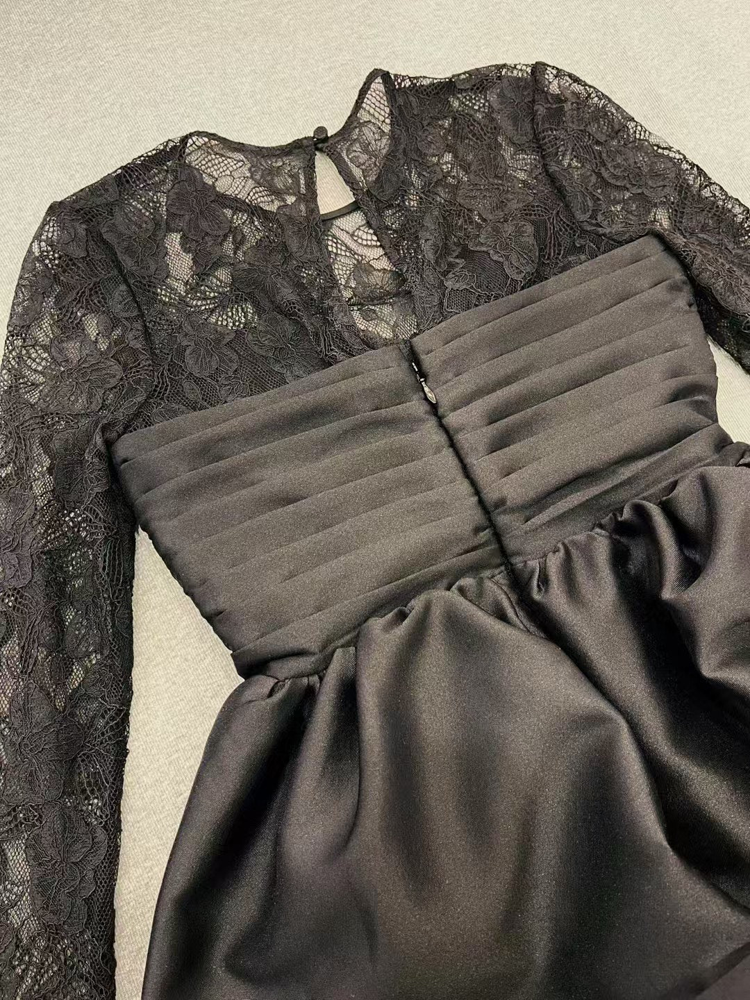 Self-Portrait Mini Dress Black Flower Lace Long Sleeve See-through Puff skirt High Waist 2503045SP