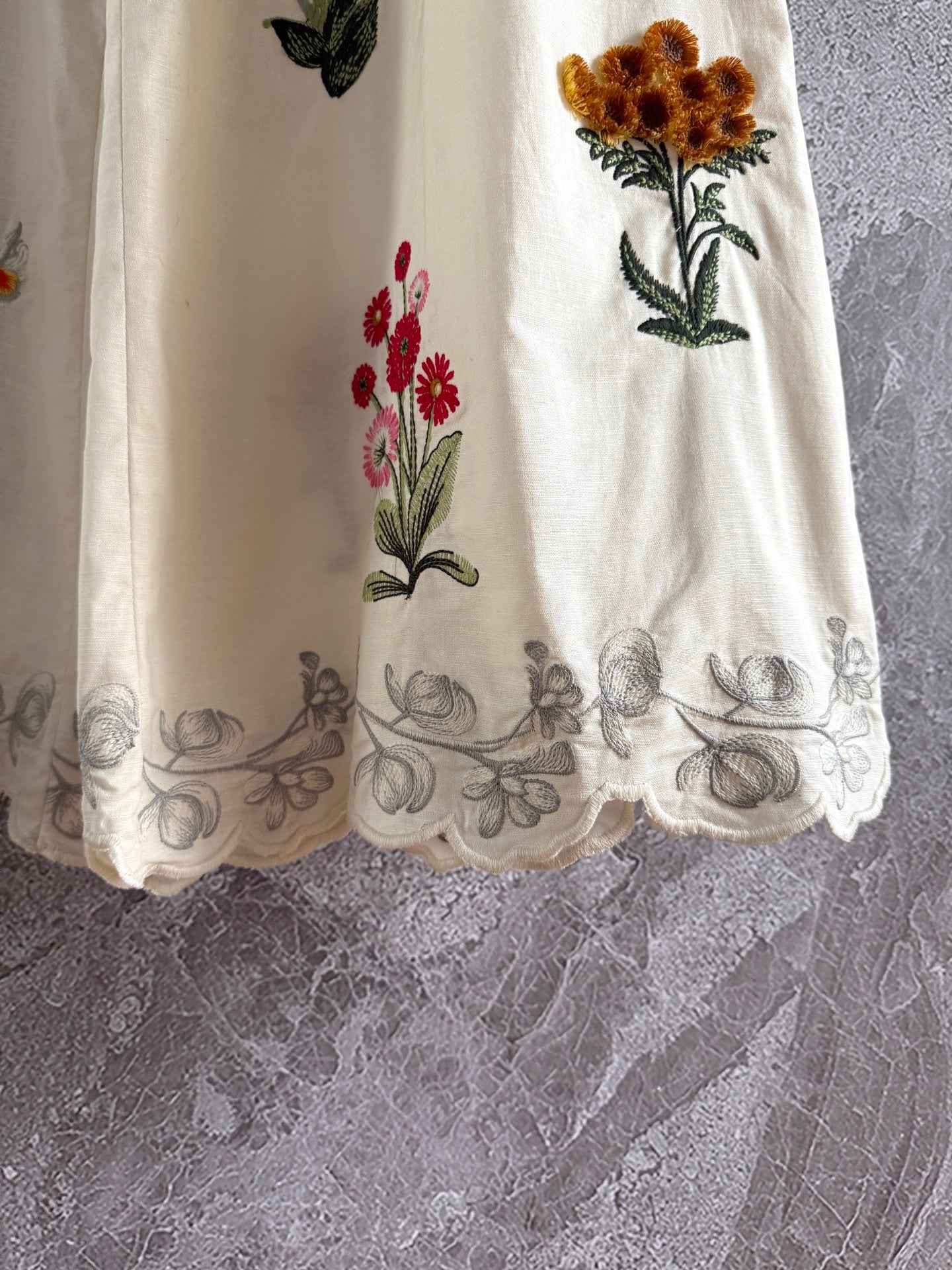 AGUA Summer Linen wrap Shirt Pants set floral embroidery beige V-neck wide-leg fix-waist 2506015AGUA