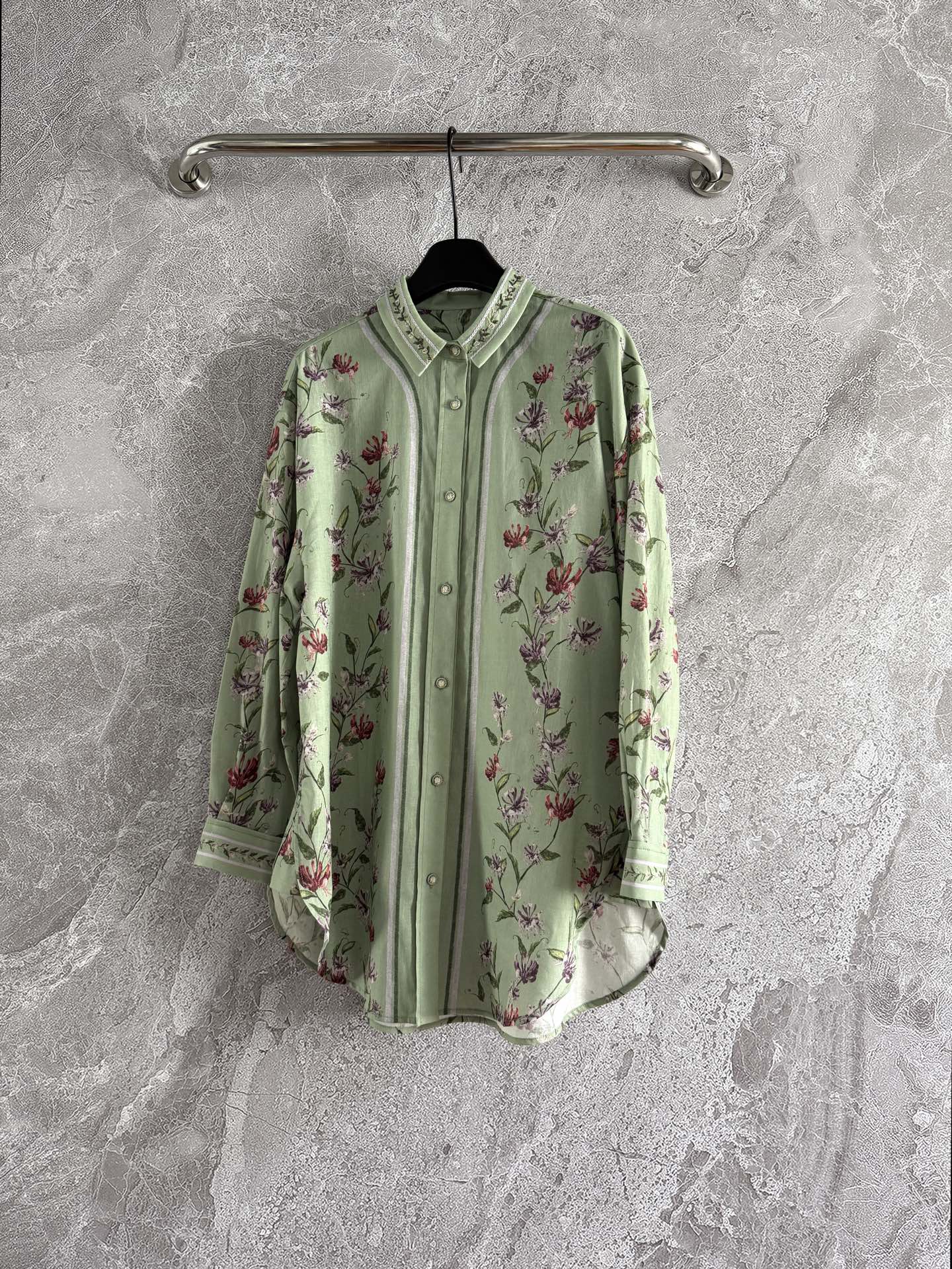 Agua Florecer shirt trousers green embroidery waist side pocket long sleeve loose design 2505003AGU