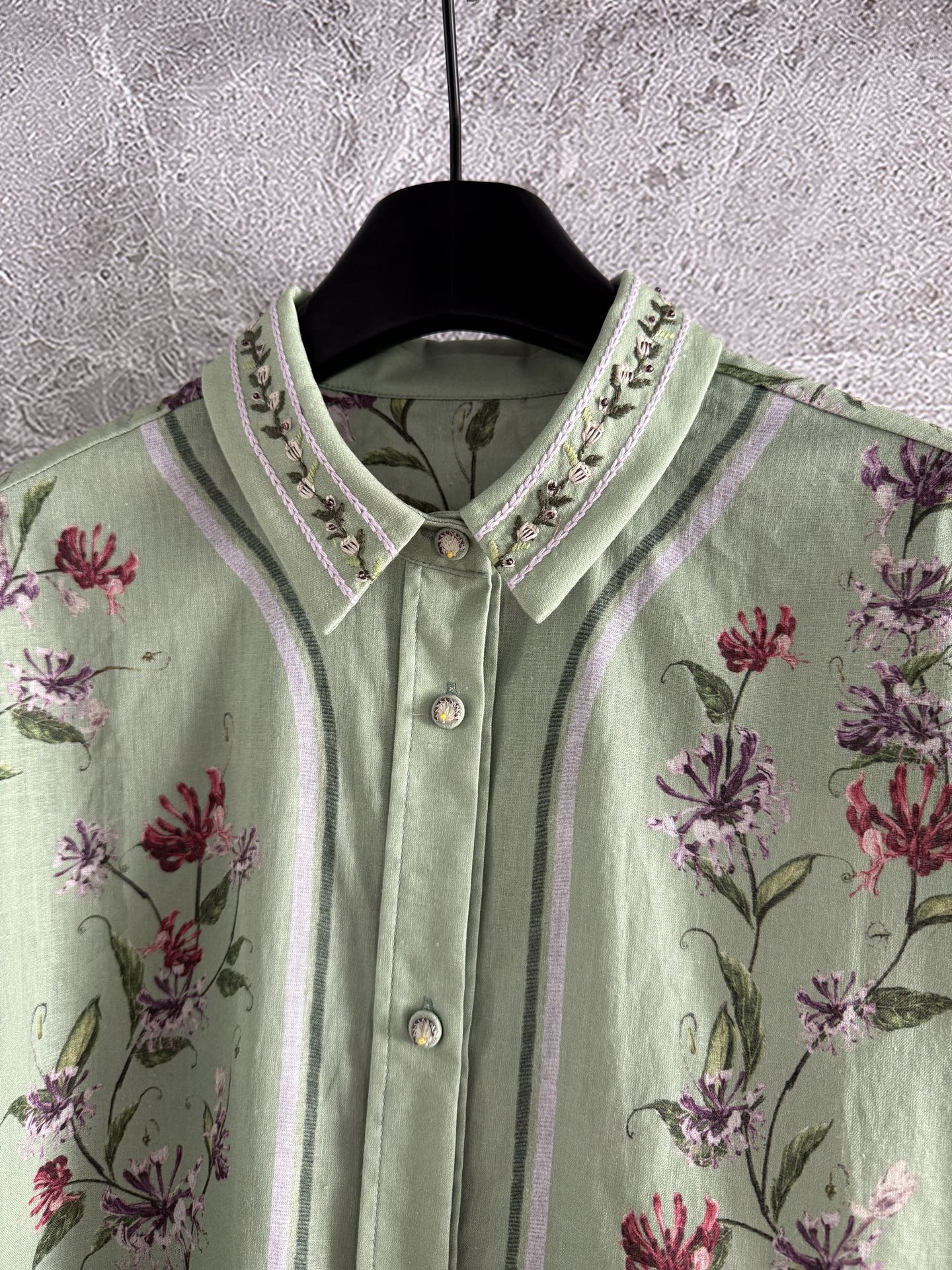 Agua Florecer shirt trousers green embroidery waist side pocket long sleeve loose design 2505003AGU