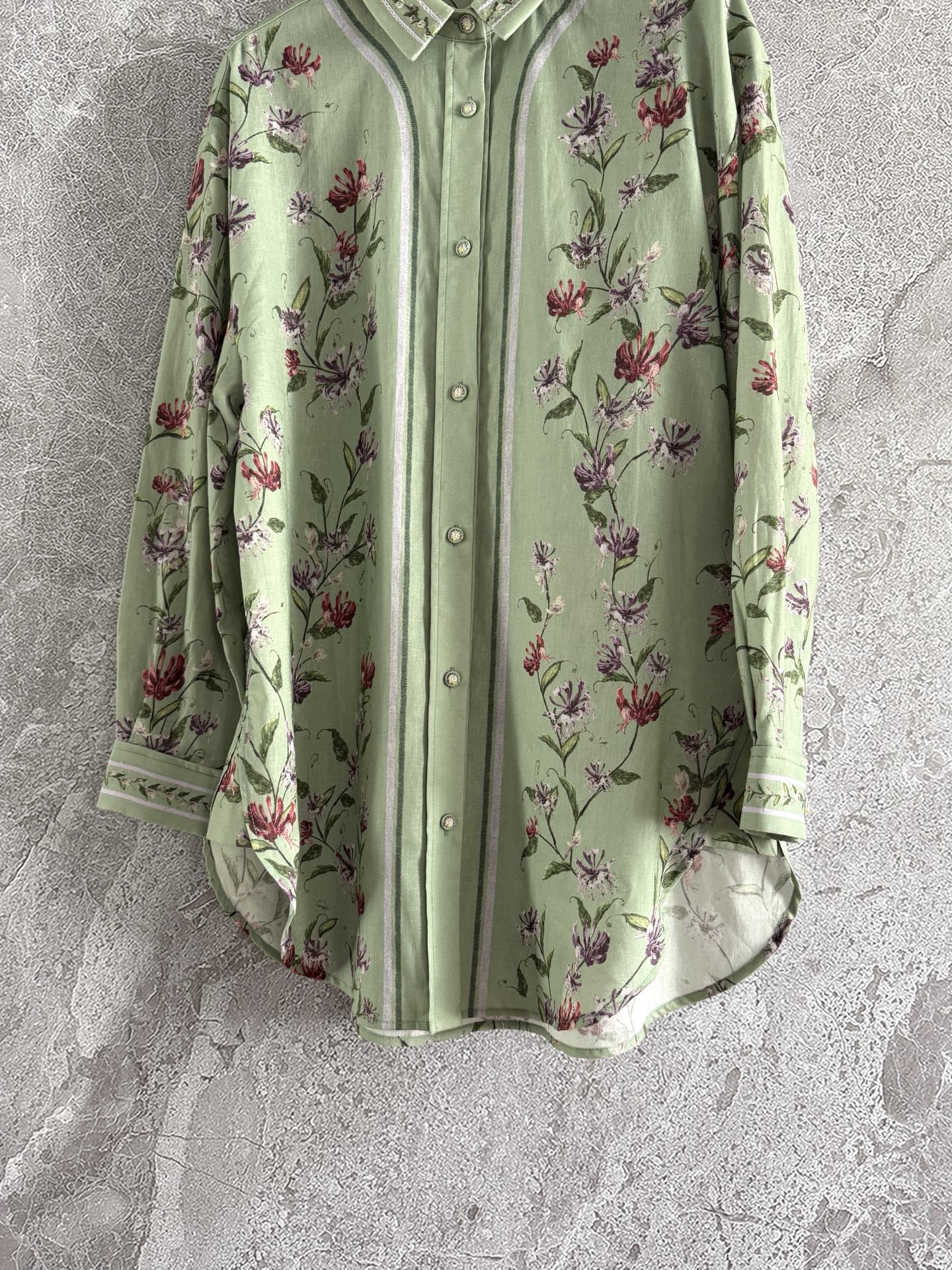Agua Florecer shirt trousers green embroidery waist side pocket long sleeve loose design 2505003AGU