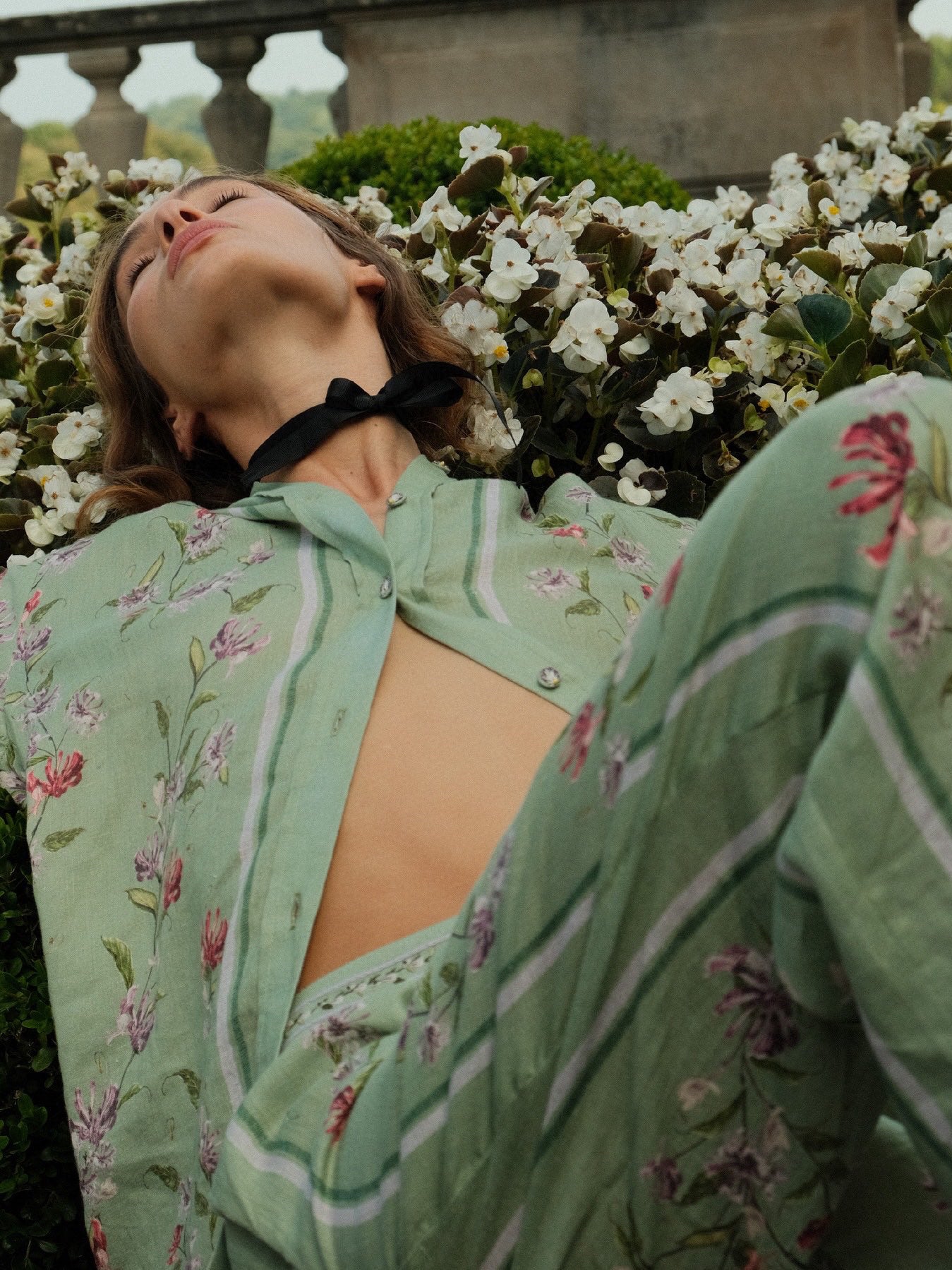 Agua Florecer shirt trousers green embroidery waist side pocket long sleeve loose design 2505003AGU