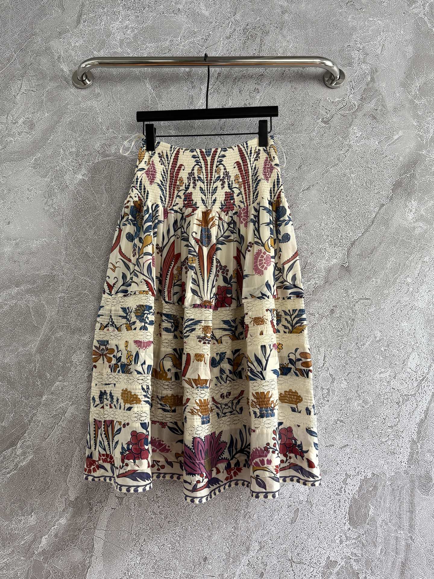 Farm Floral Print set loose shirt midi skirt viscose pleated loose ruffles elastic calf lace 250604Farm