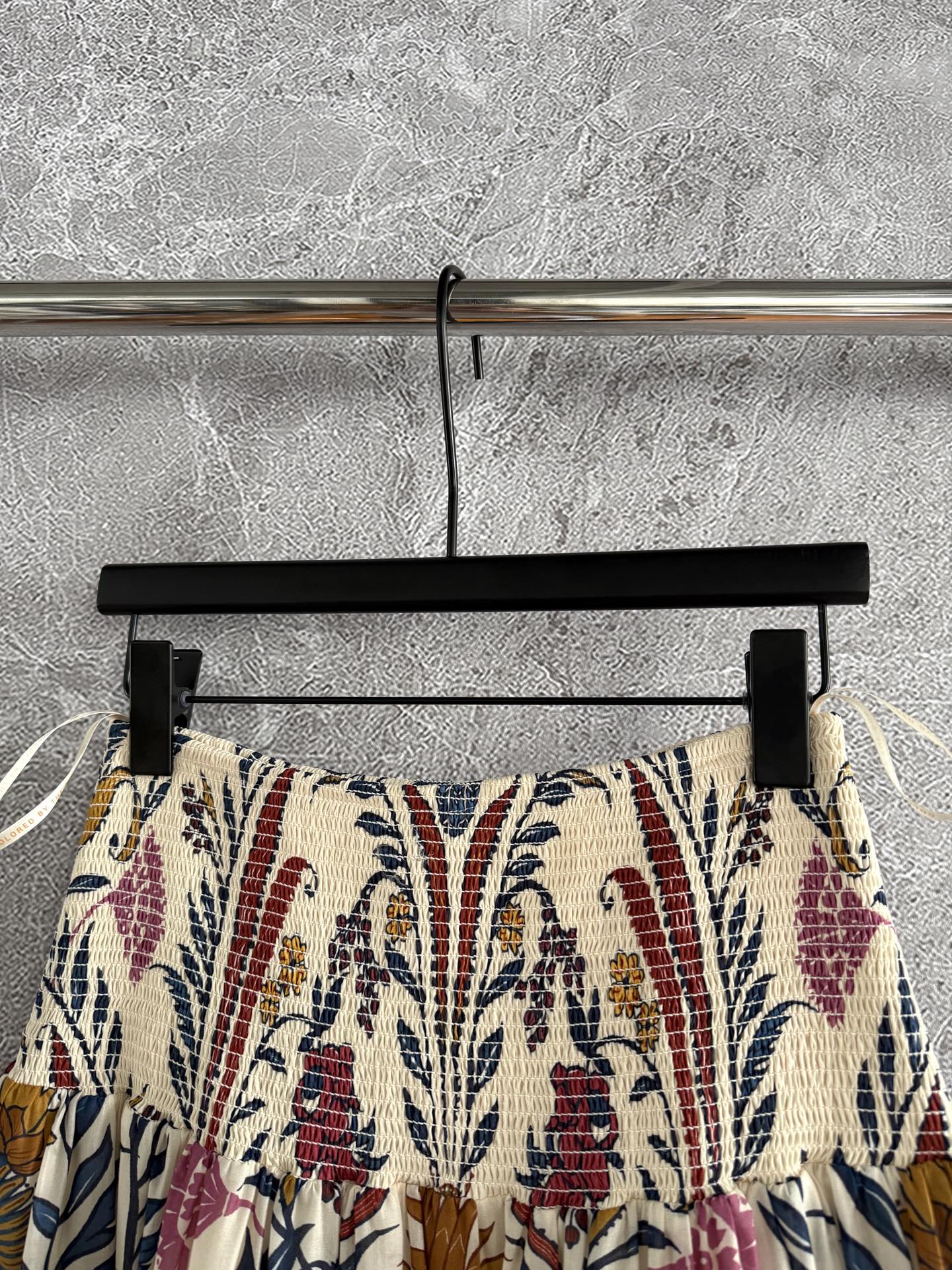 Farm Floral Print set loose shirt midi skirt viscose pleated loose ruffles elastic calf lace 250604Farm