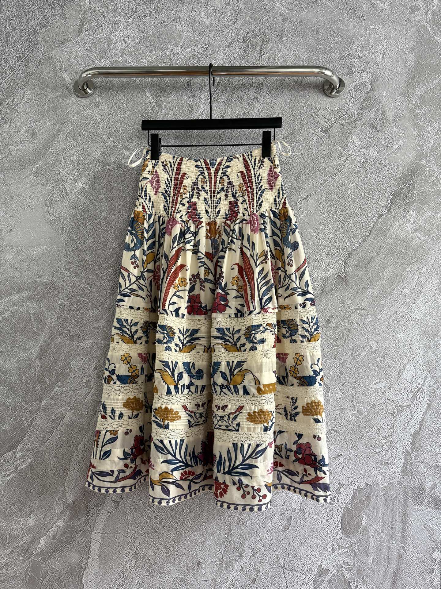 Farm Floral Print set loose shirt midi skirt viscose pleated loose ruffles elastic calf lace 250604Farm