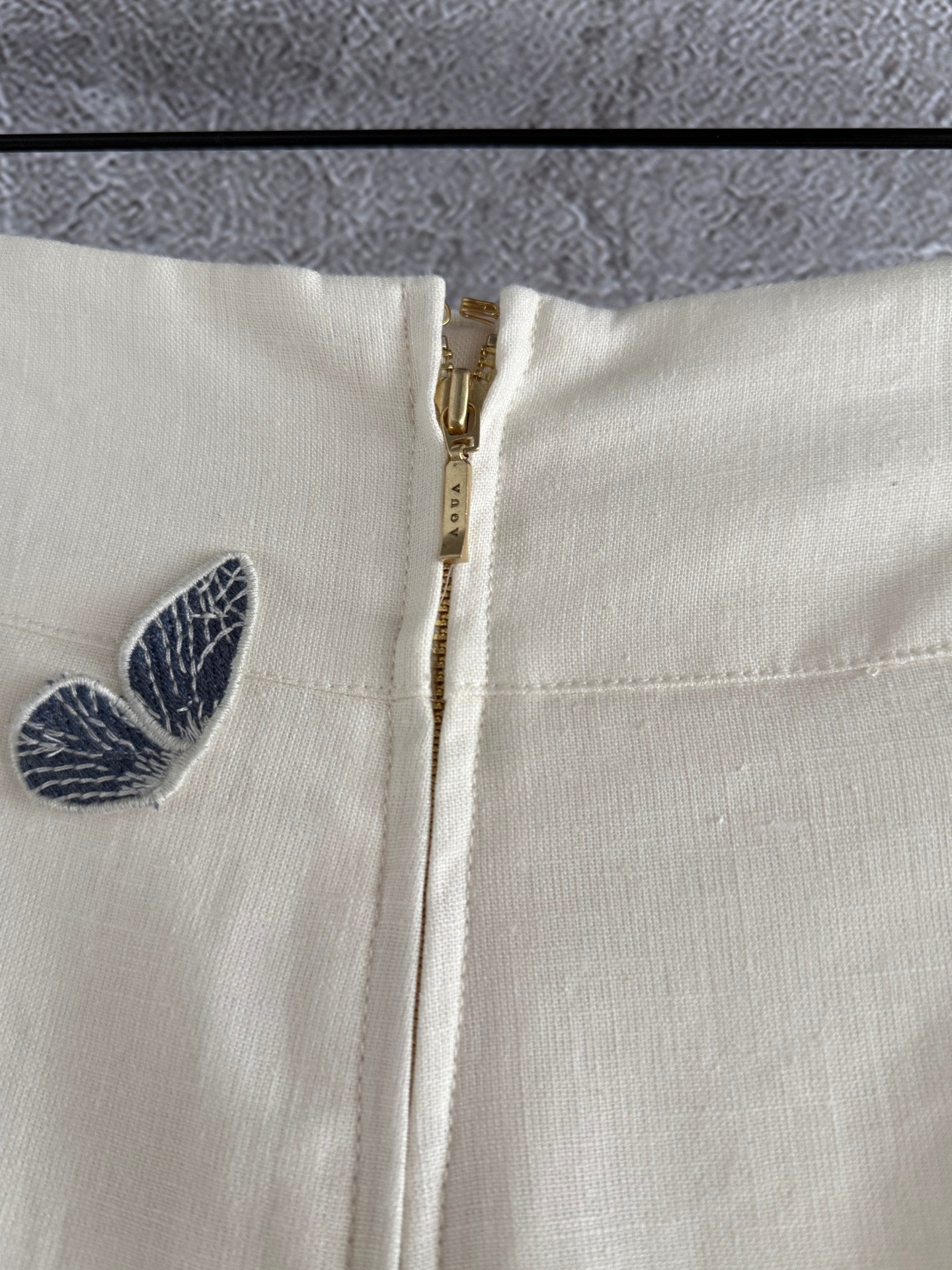 Agua Butterfly Applique Shirt Mini pants set blouse beige linen lantern sleeve front button 2505042Agu