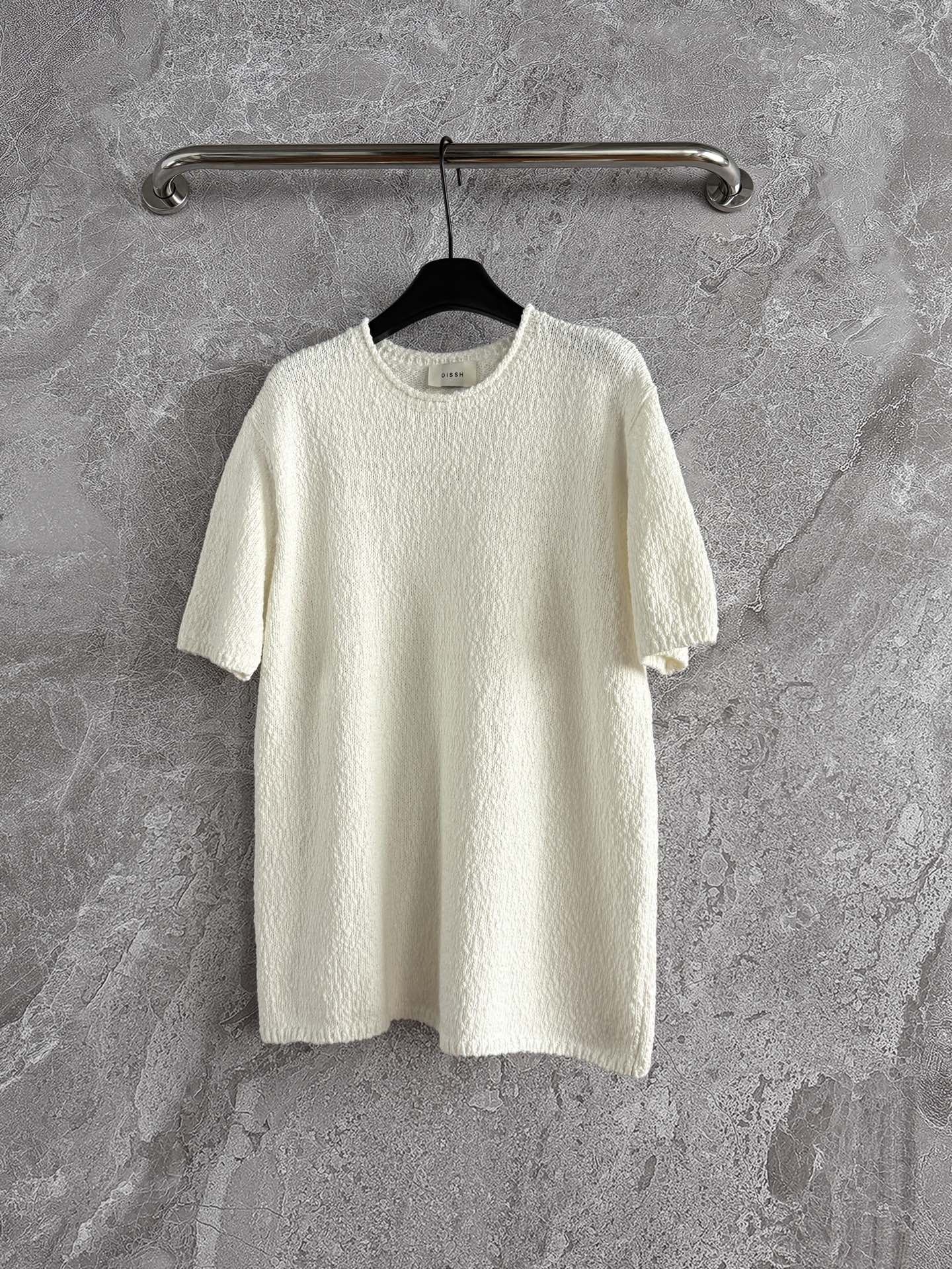 Dissh Cotton knitted Pullover Pants set beige color short sleeve wide leg tassle edge 2506074dissh