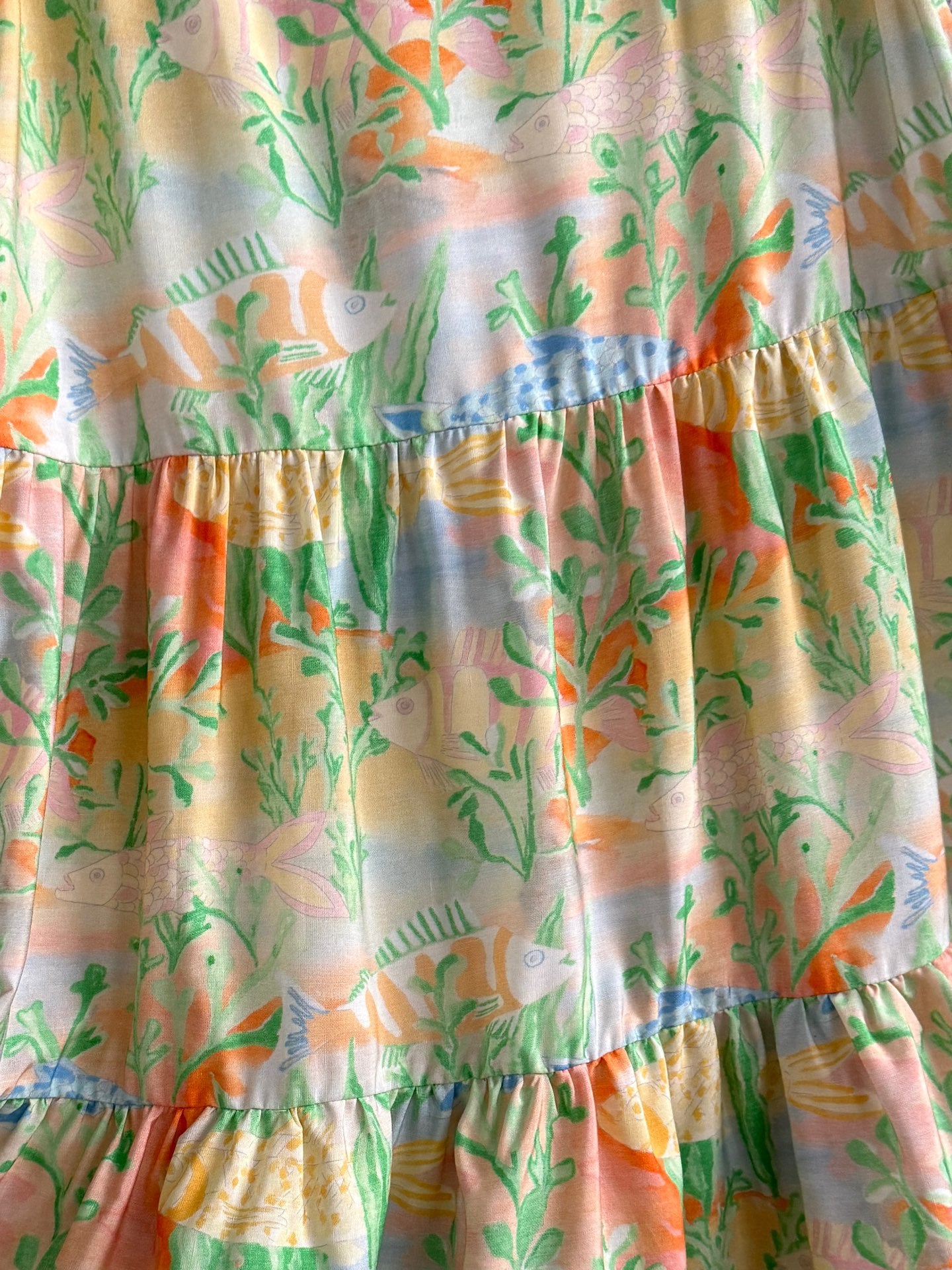 Helmstedt floral print midi skirt linen viscose light green side-zip fix-waist holiday style 2506075helmstedt