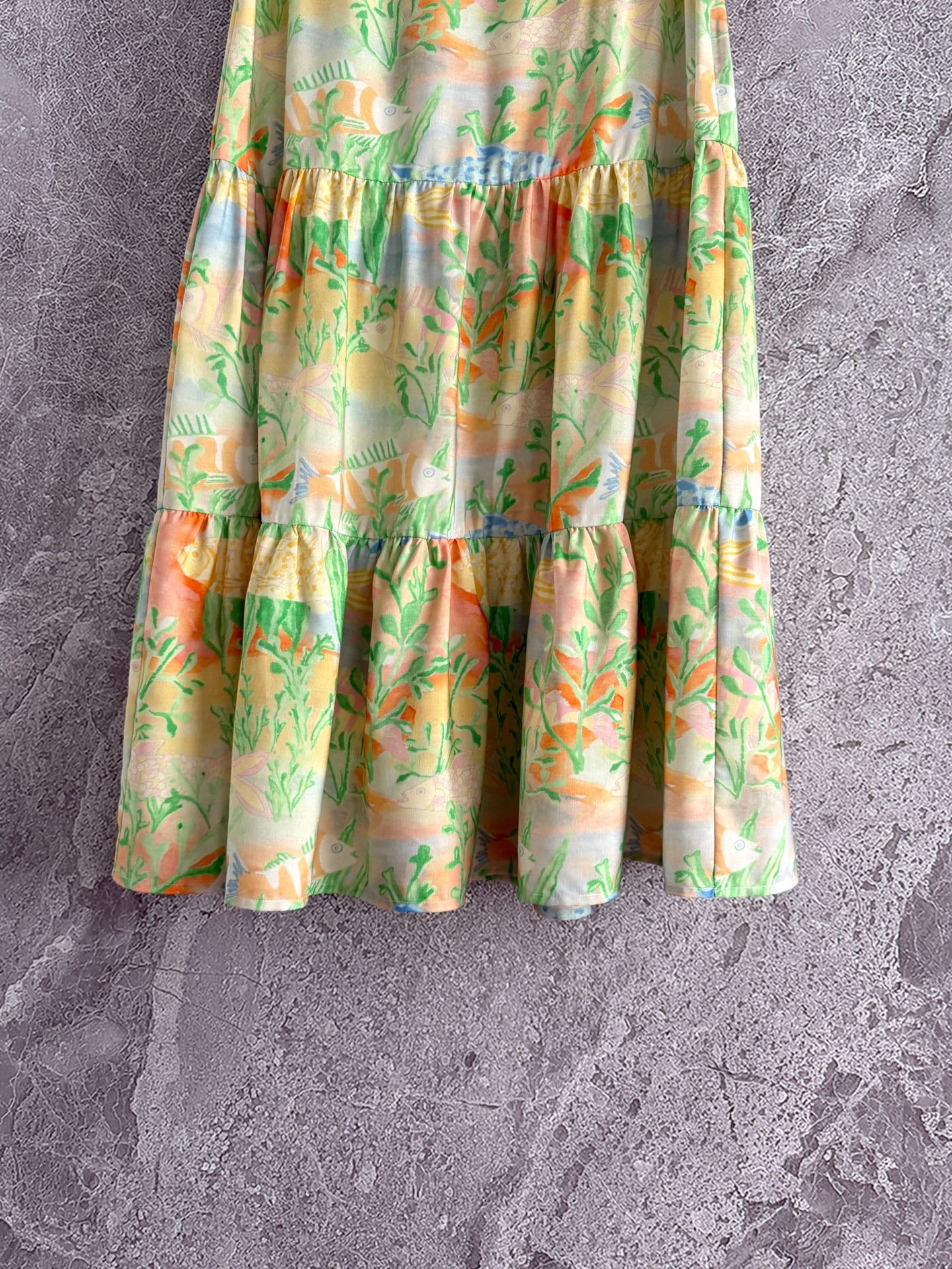 Helmstedt floral print midi skirt linen viscose light green side-zip fix-waist holiday style 2506075helmstedt