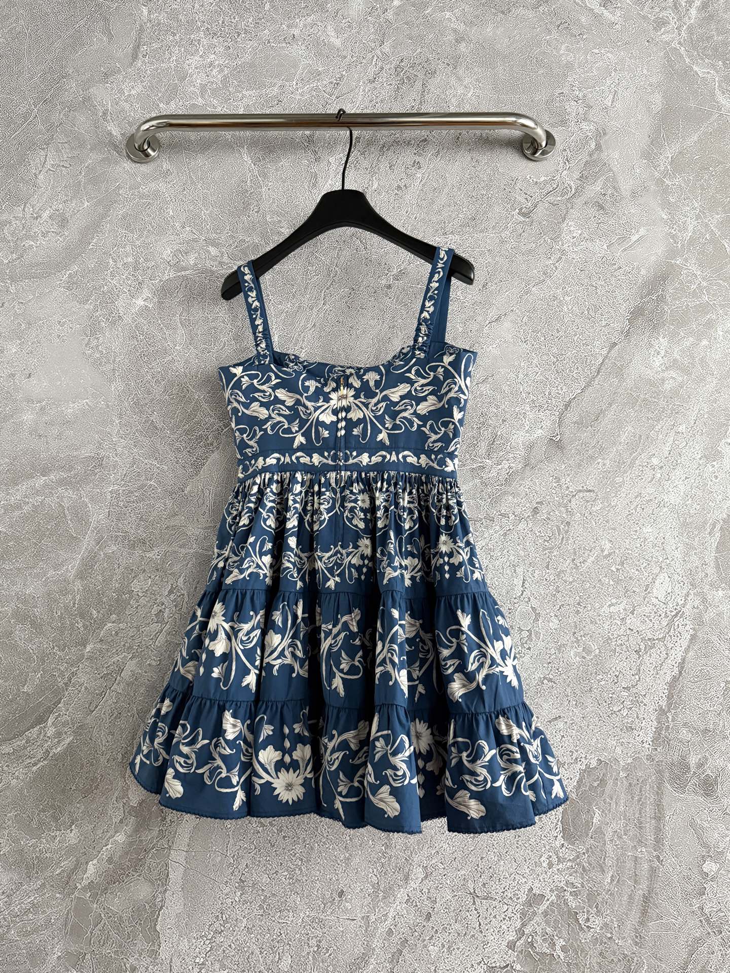 Agua Cotton Sleeveless Strappy mini Dress with Floral Print and Ruffled Layers dark blue 2506071agua