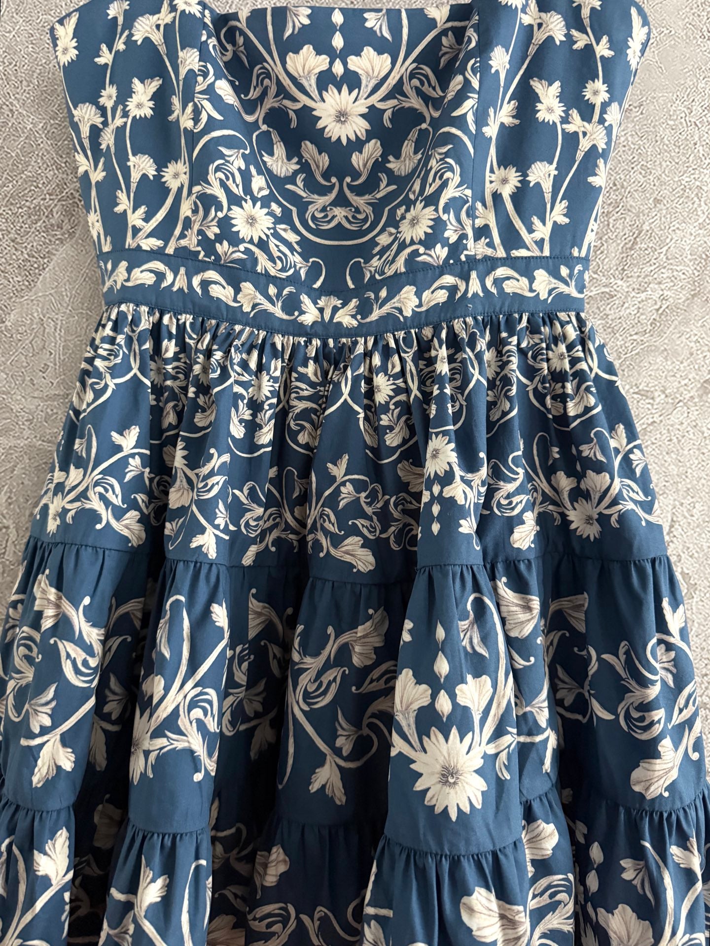 Agua Cotton Sleeveless Strappy mini Dress with Floral Print and Ruffled Layers dark blue 2506071agua