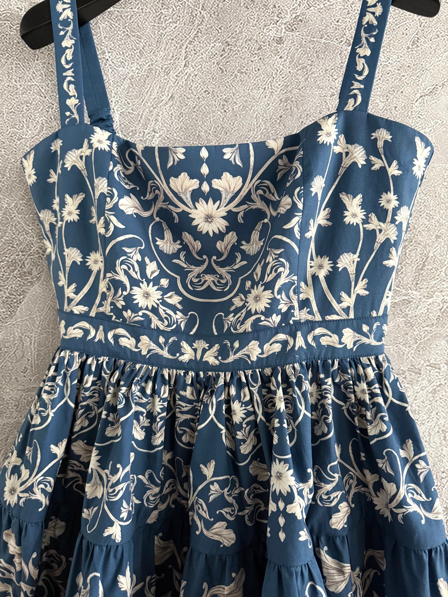 Agua Cotton Sleeveless Strappy mini Dress with Floral Print and Ruffled Layers dark blue 2506071agua