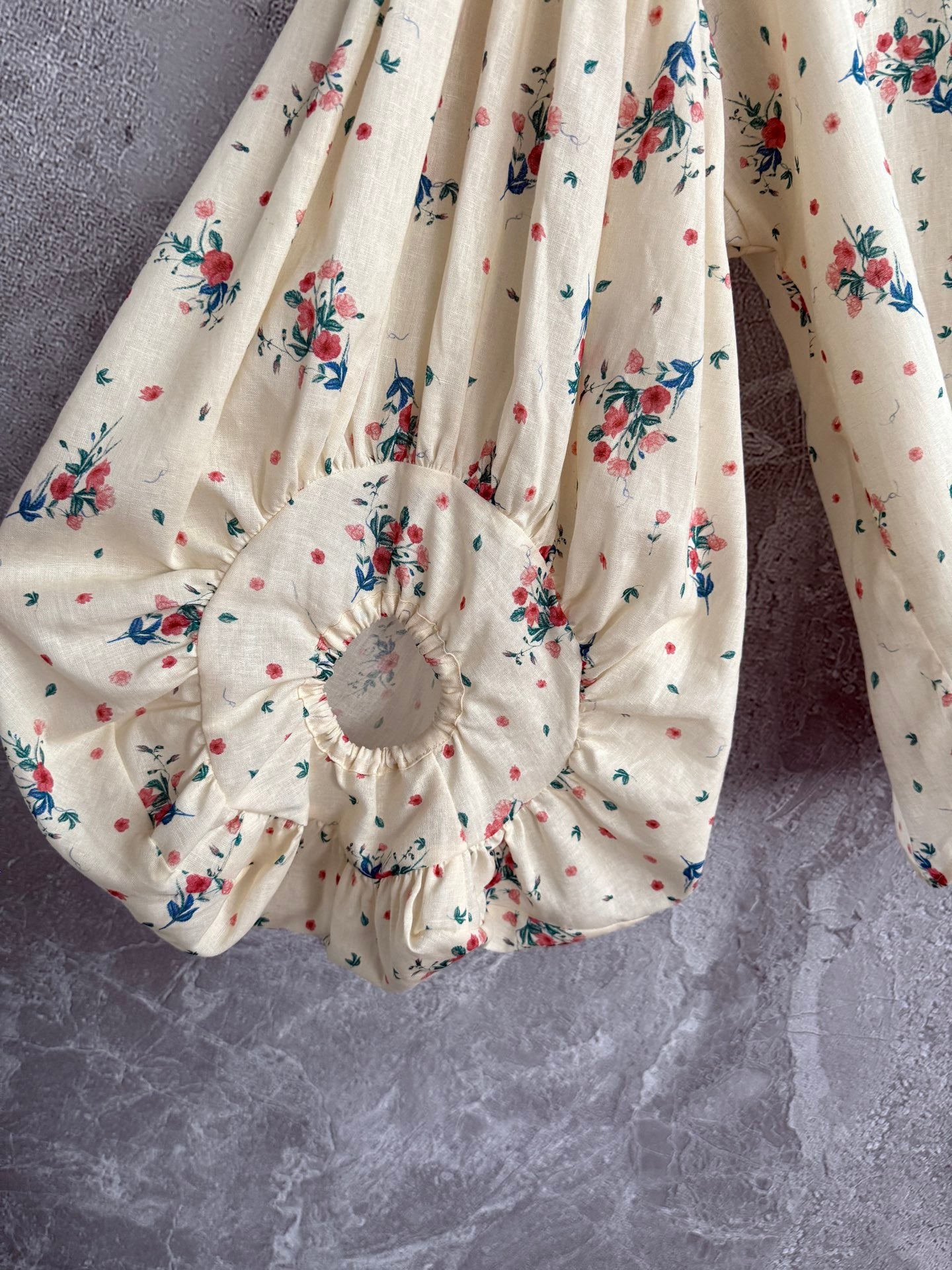 Agua shirt shorts set long puff sleeve floral print front button linen fix-waist back-zip 2506072agua