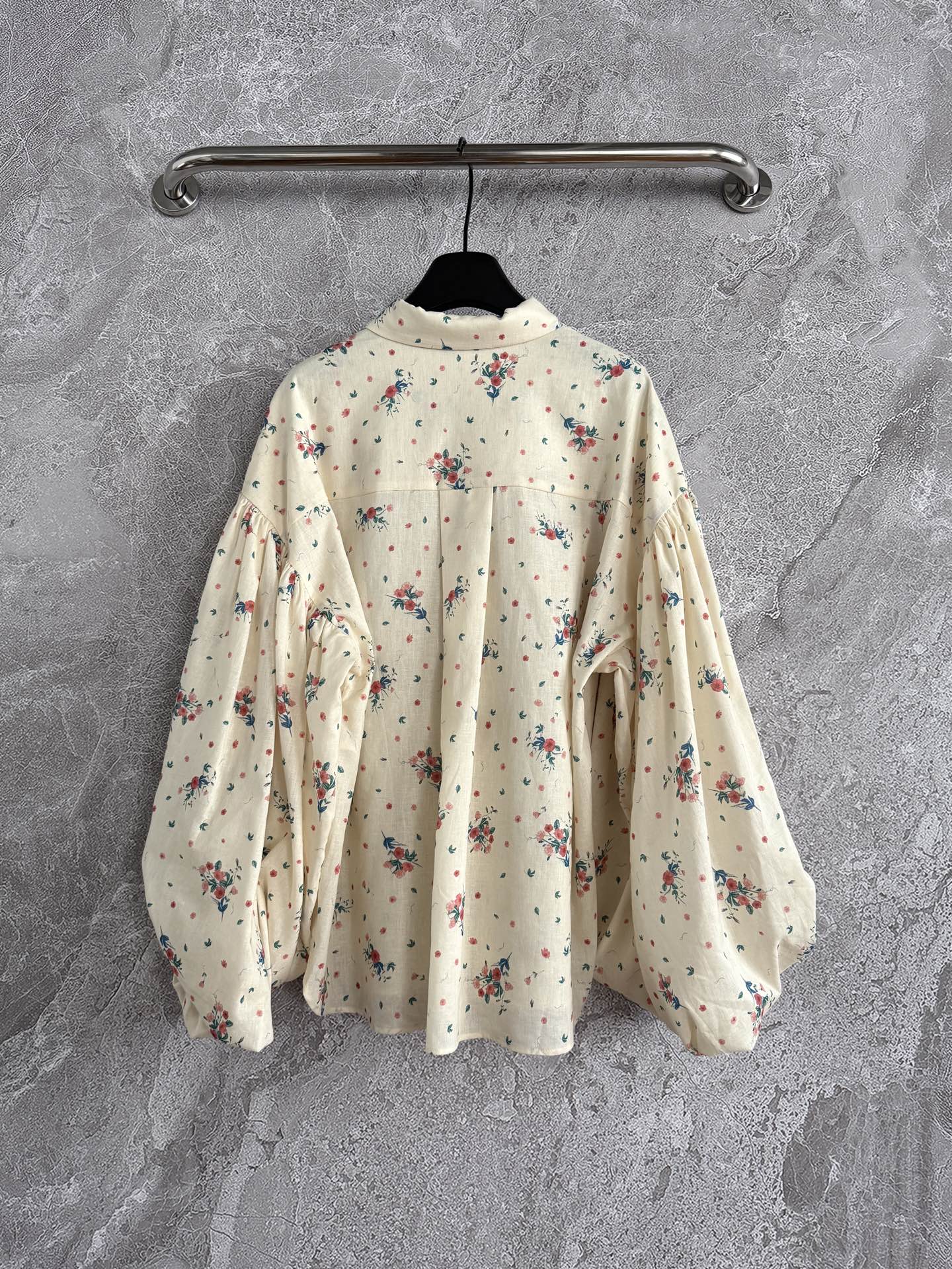 Agua shirt shorts set long puff sleeve floral print front button linen fix-waist back-zip 2506072agua