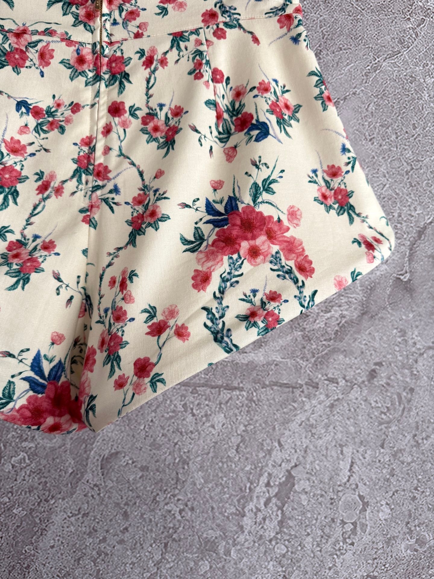 Agua shirt shorts set long puff sleeve floral print front button linen fix-waist back-zip 2506072agua