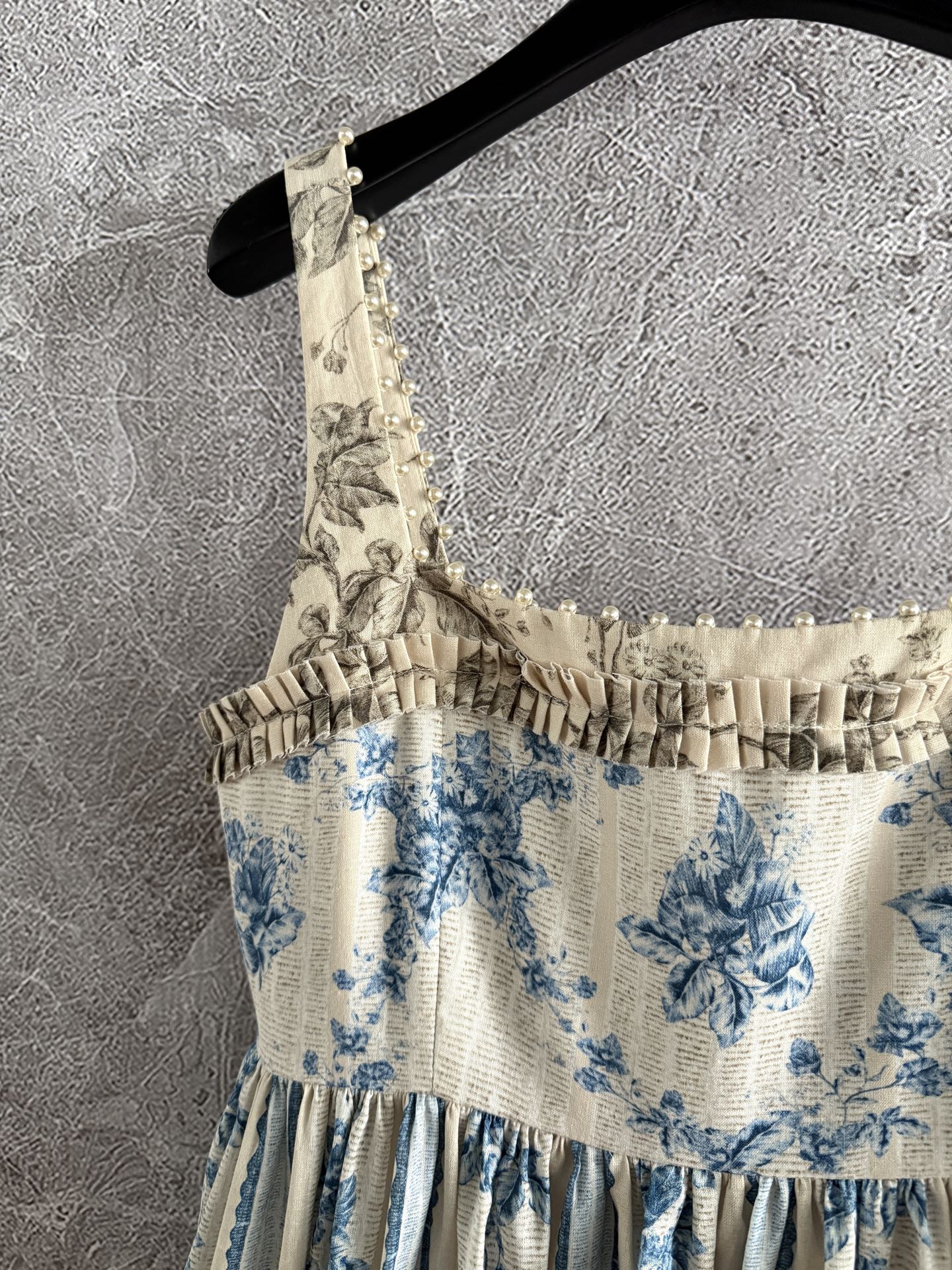 Agua Midi Slip Dress Slip Sleeveless Light Blue Floral Print Linen Rear-Zip Beading 2508078Agua