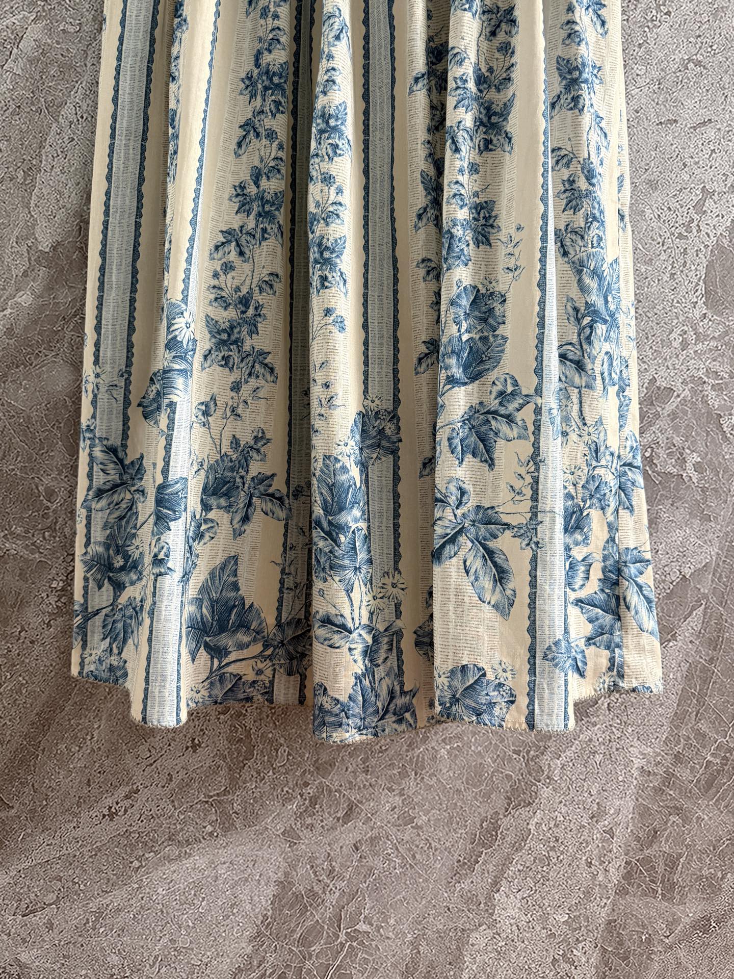 Agua Midi Slip Dress Slip Sleeveless Light Blue Floral Print Linen Rear-Zip Beading 2508078Agua