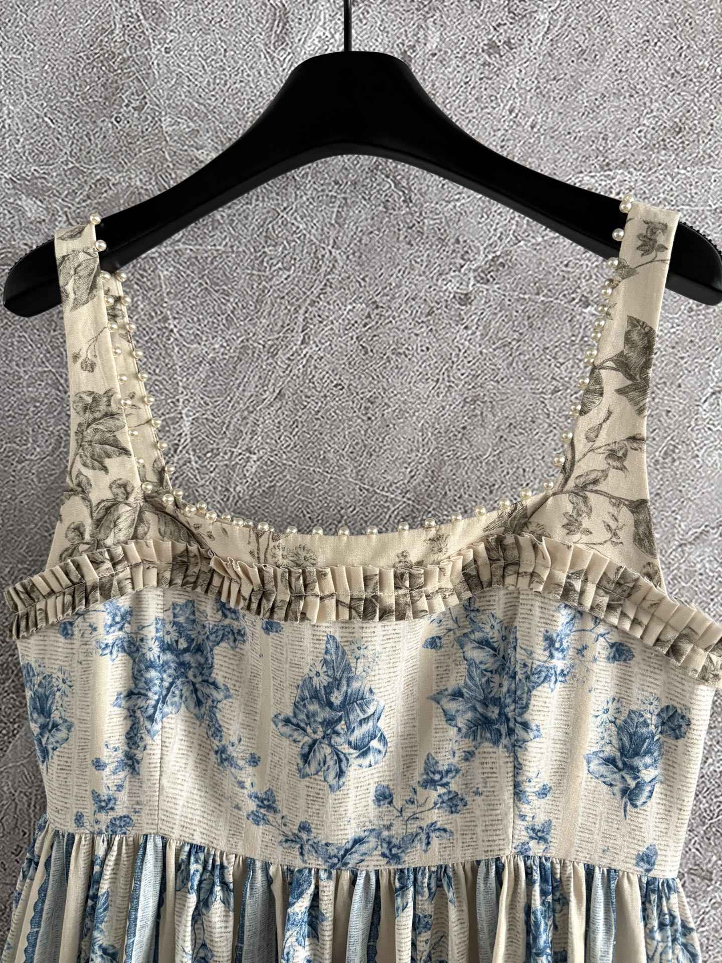 Agua Midi Slip Dress Slip Sleeveless Light Blue Floral Print Linen Rear-Zip Beading 2508078Agua