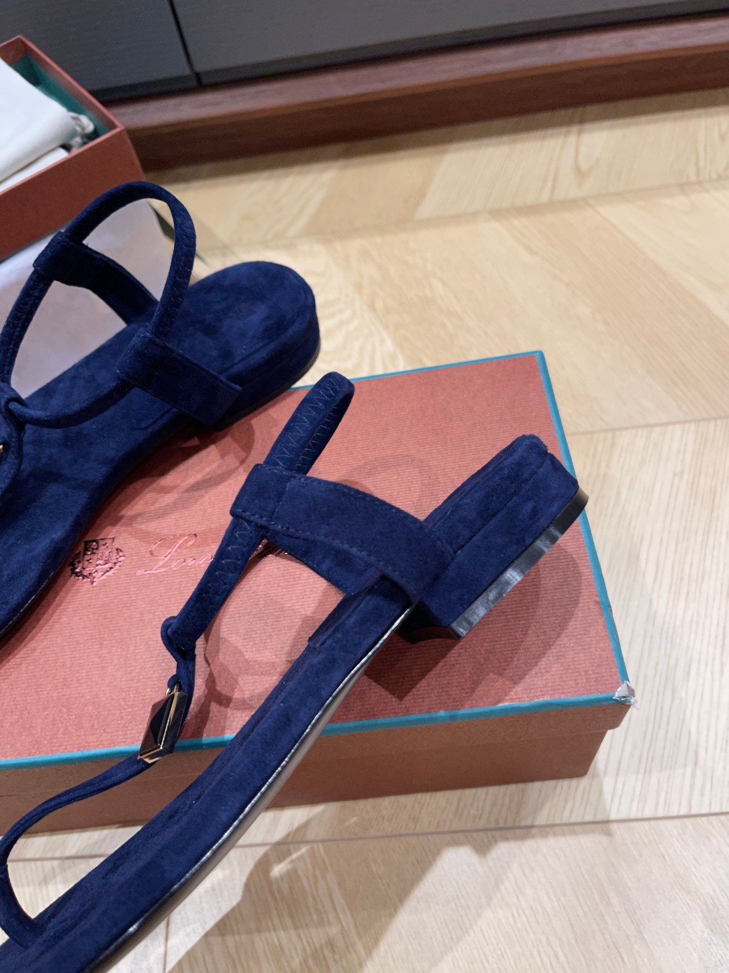 Loro Piana Summer Sandal Orange Blue Coffee Suede Leather Flat Sole Stylish 2502050LP
