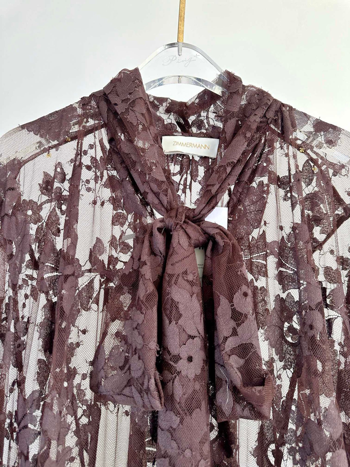 Pre-Sell Illustration lace gown maxi dress brown cotton blended neck tie long batwing sleeves detachable slip 2410010Zim