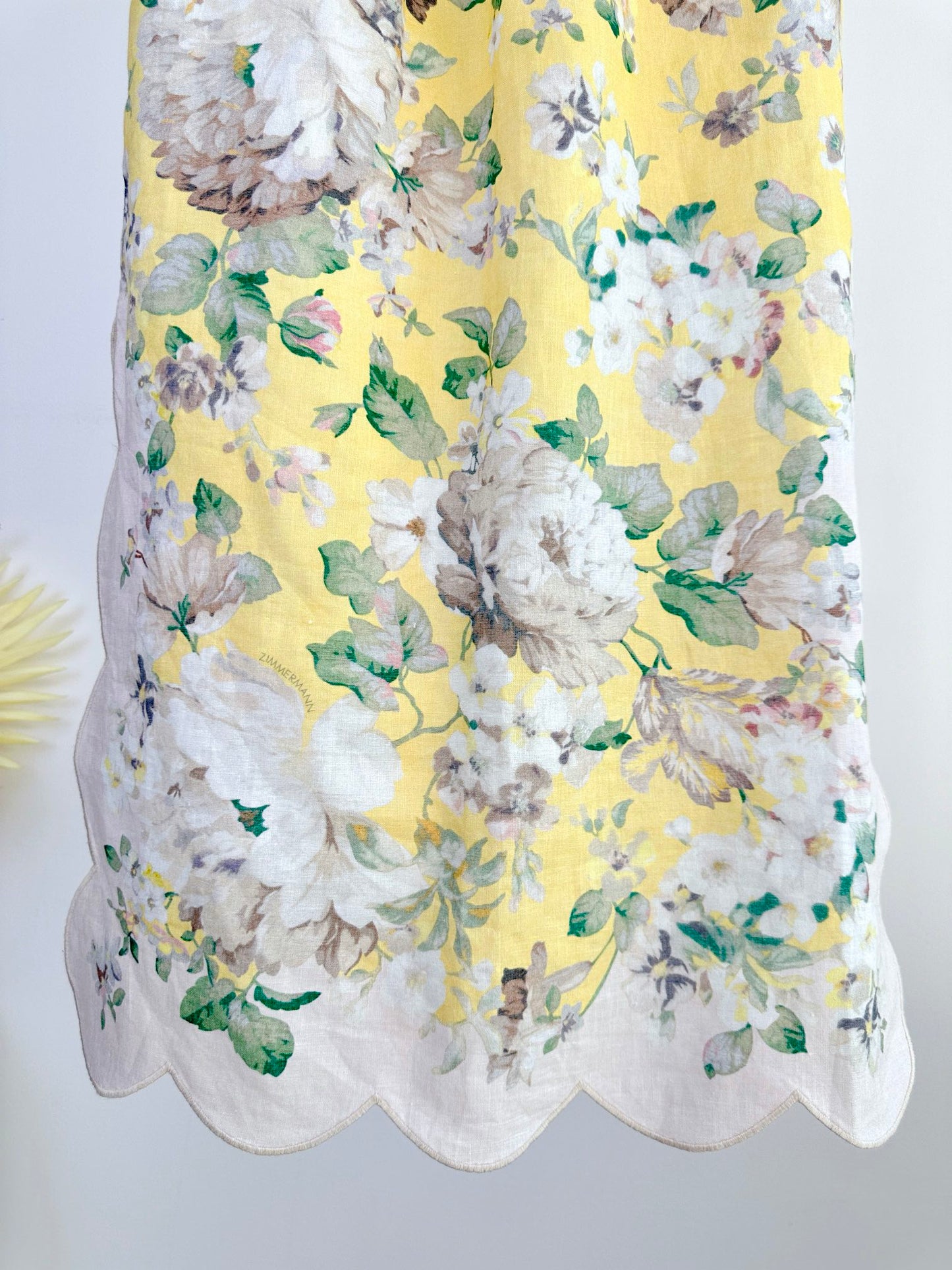 Zimmermann Floral Shirt Skirt set Yellow Loose Ramie Drawstring Waist Midi Length Lace 2411010Zim