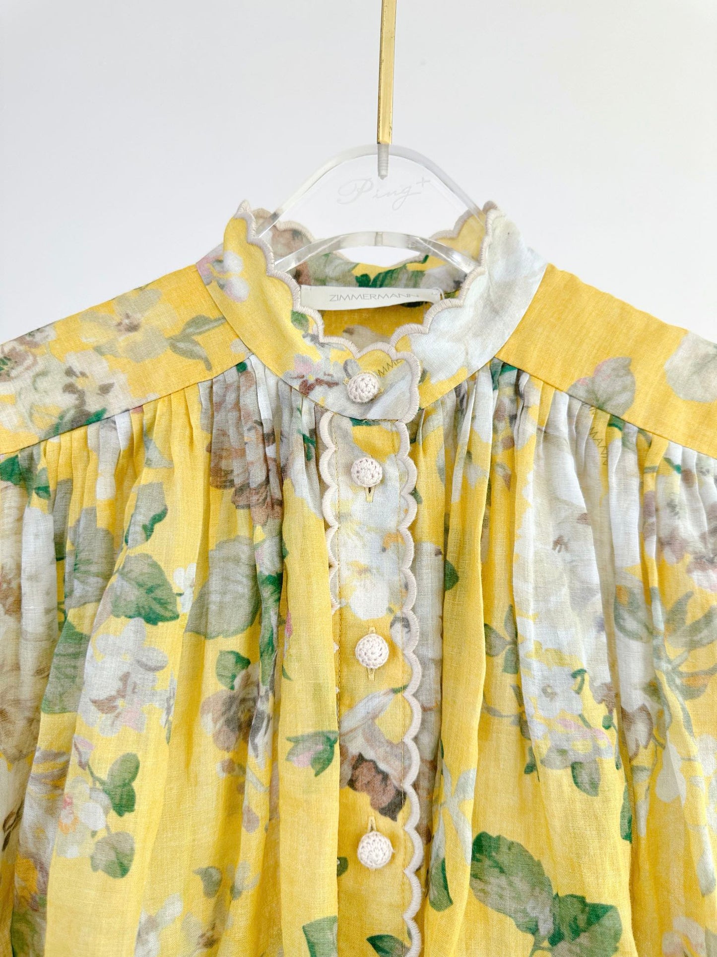 Zimmermann Floral Shirt Skirt set Yellow Loose Ramie Drawstring Waist Midi Length Lace 2411010Zim