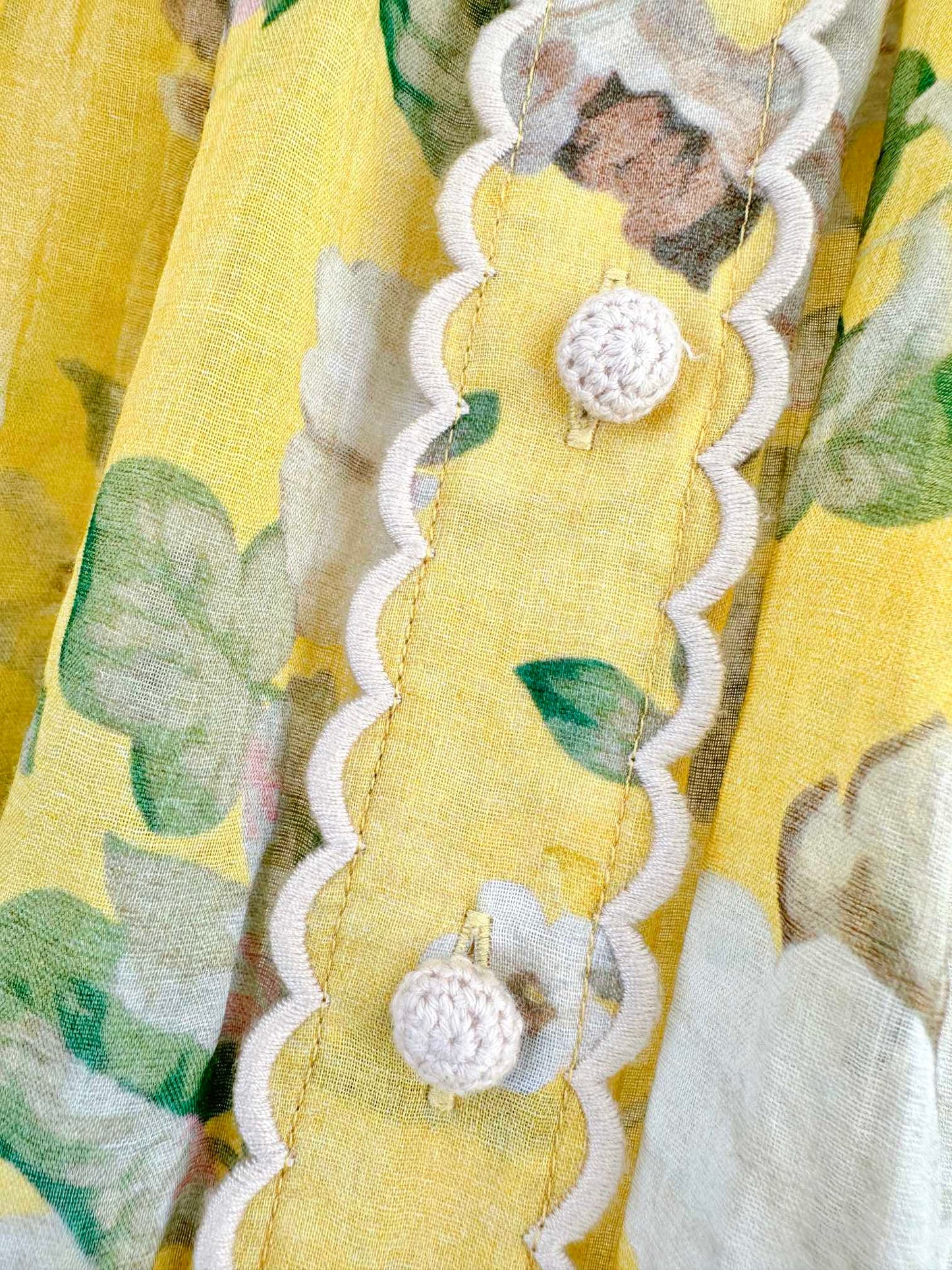 Zimmermann Floral Shirt Skirt set Yellow Loose Ramie Drawstring Waist Midi Length Lace 2411010Zim