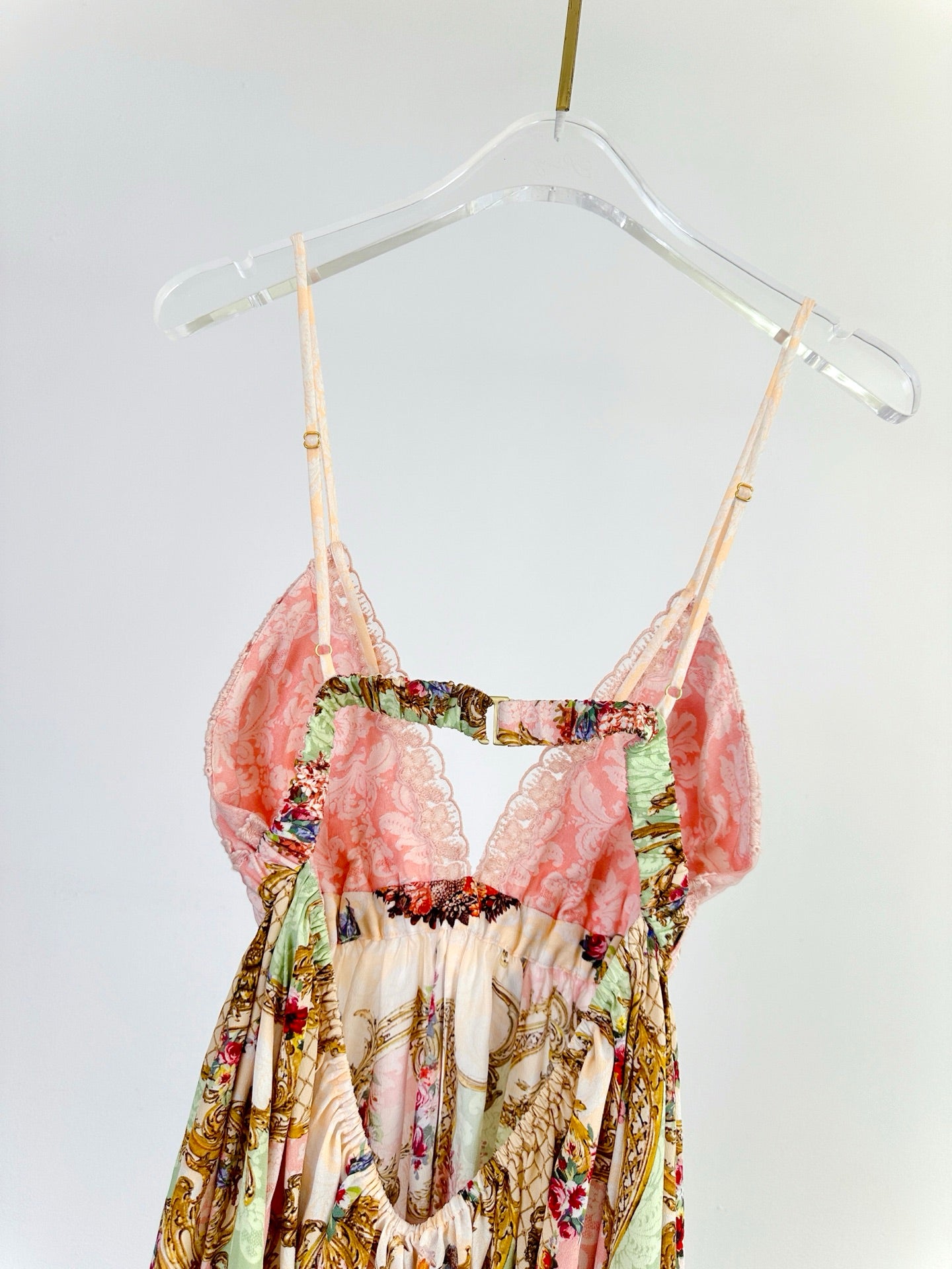 Camilla Summer Mini Dress Spaghetti V-neck sleeveless pink lace rhinestone silk backless 2506048cami