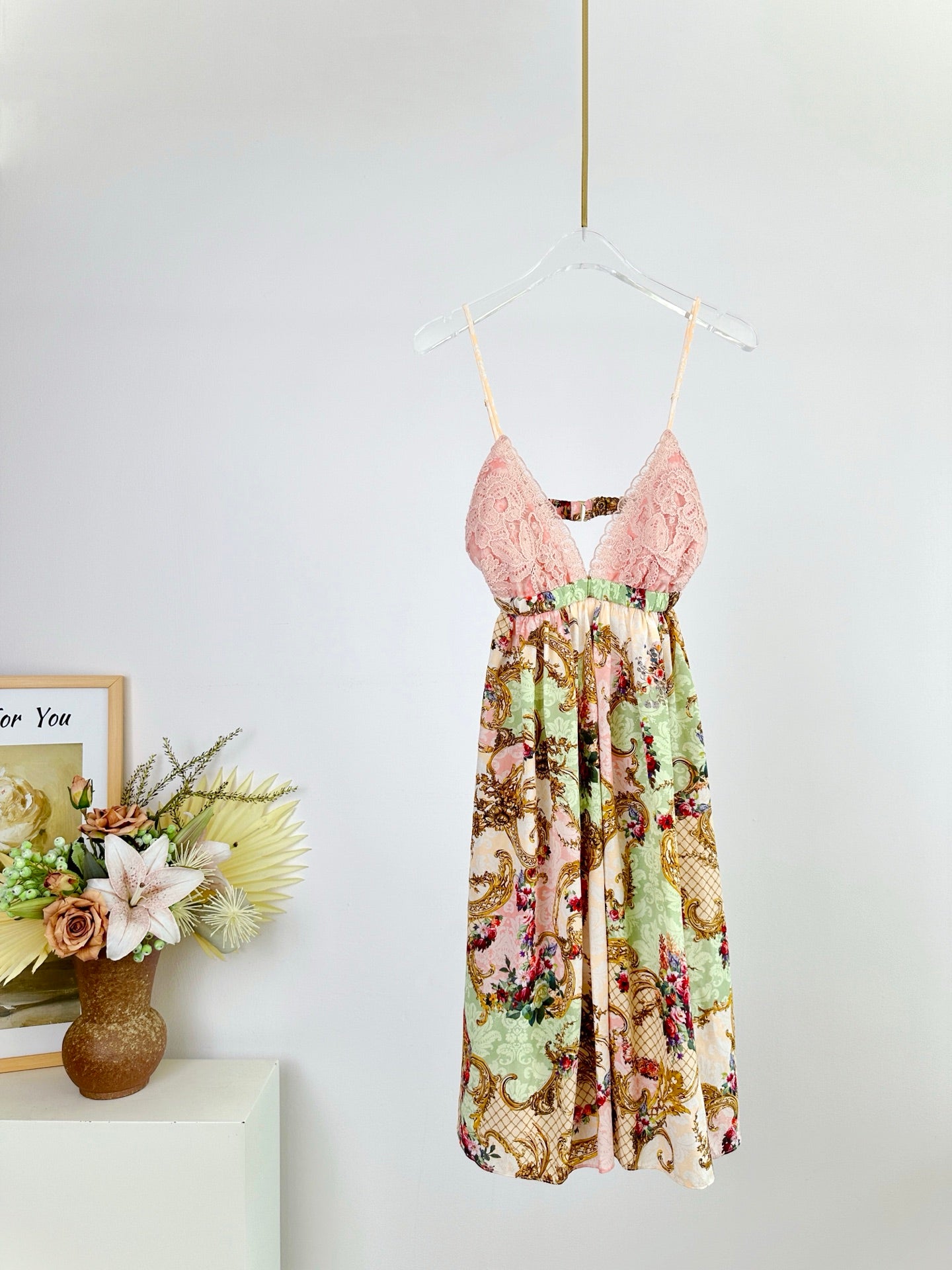 Camilla Summer Mini Dress Spaghetti V-neck sleeveless pink lace rhinestone silk backless 2506048cami